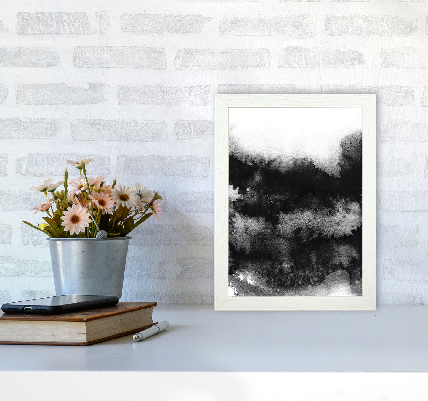 Majestic Monochrome Watercolour 05 Art Print by Pixy Paper A4 Oak Frame