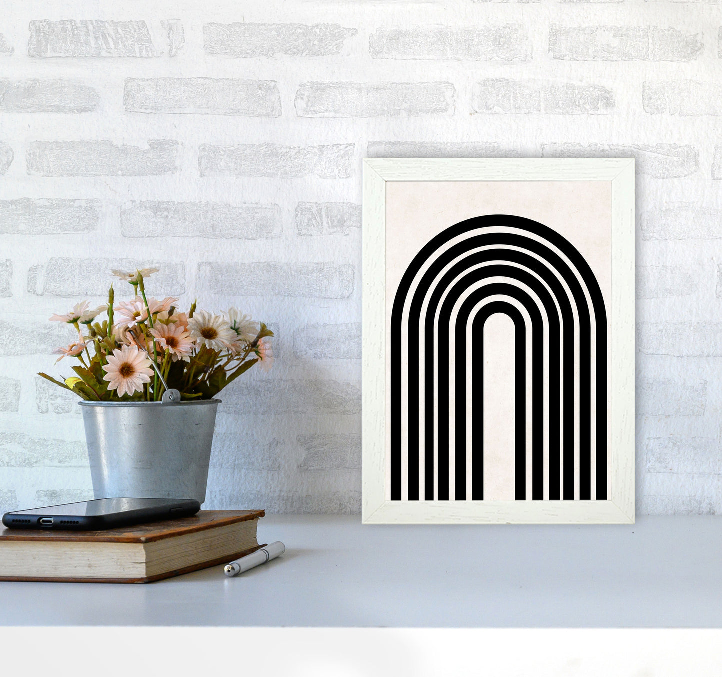Black rainbow Art Print by Pixy Paper A4 Oak Frame