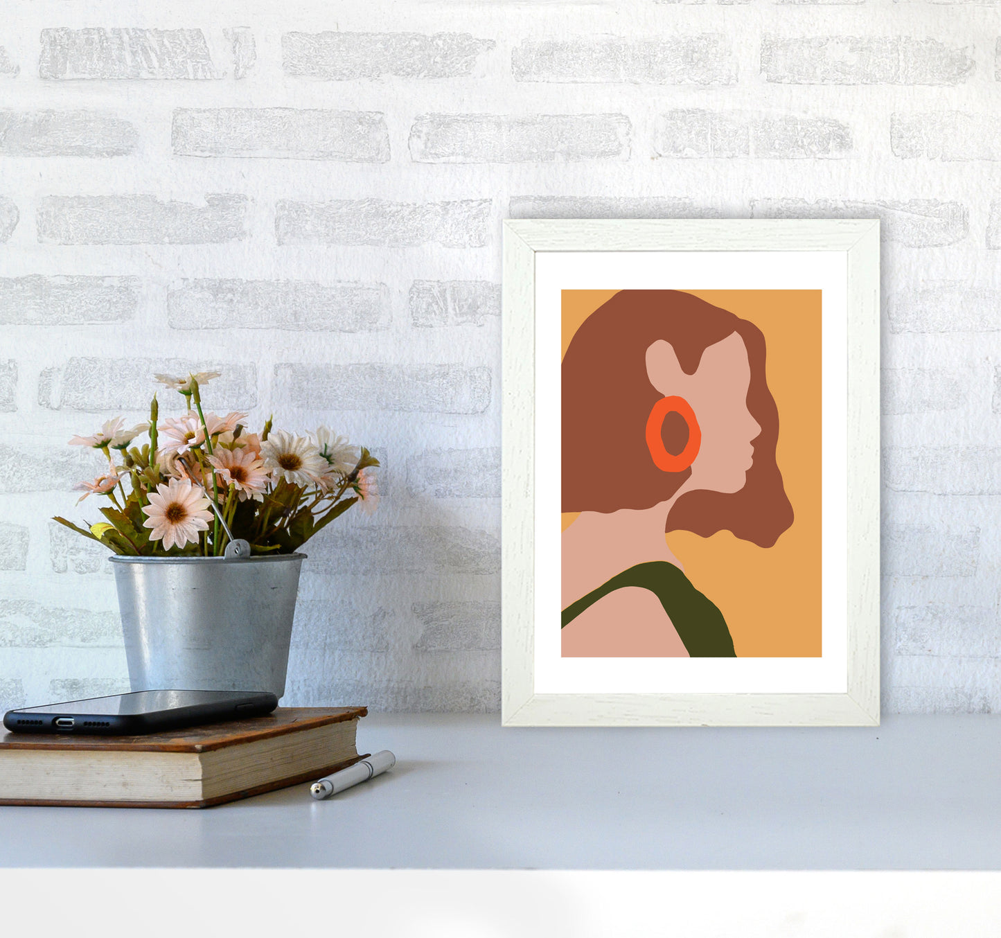 Autumn Amber abstract Art Print by Pixy Paper A4 Oak Frame