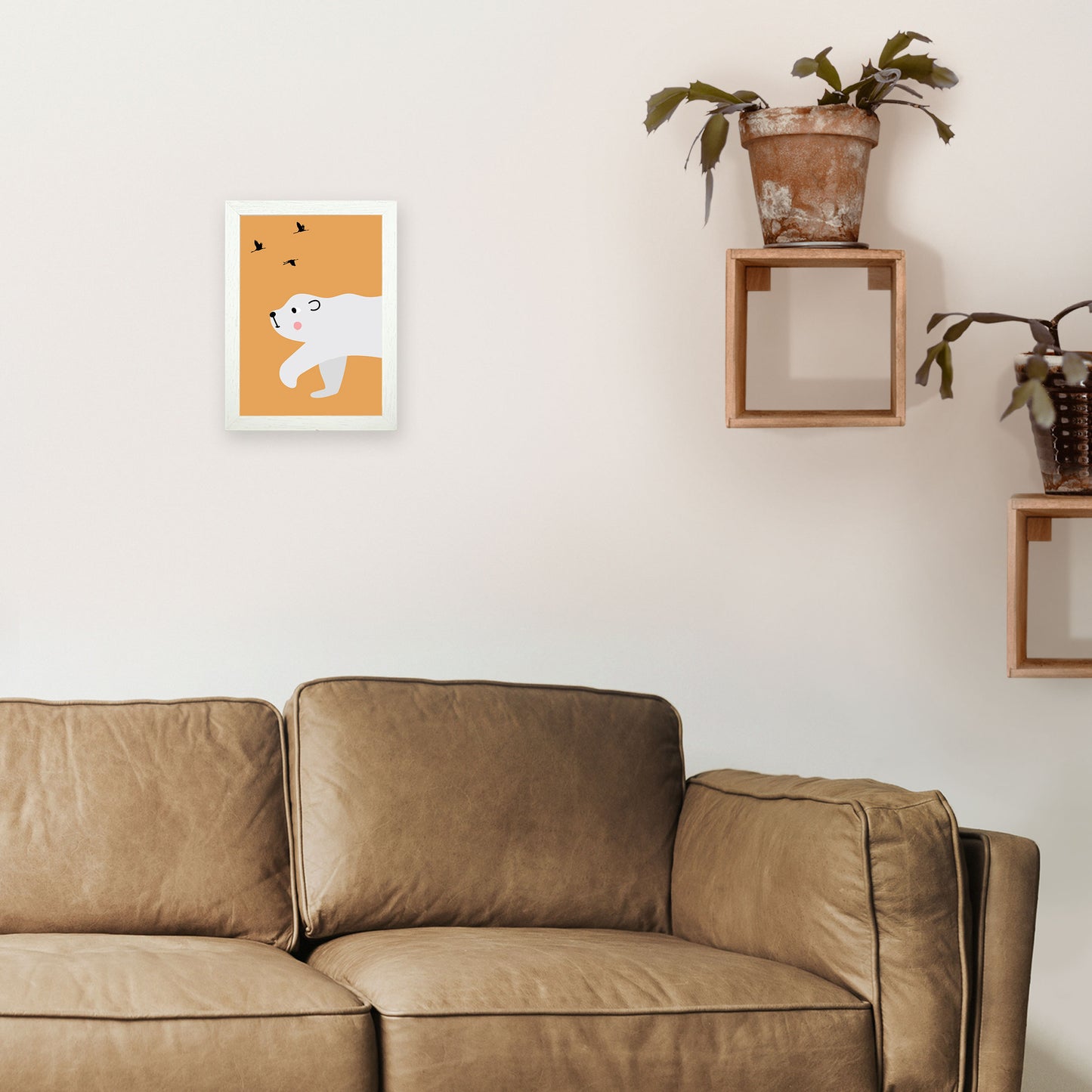 Polar bear Neutral kids Art Print by Pixy Paper A4 Oak Frame