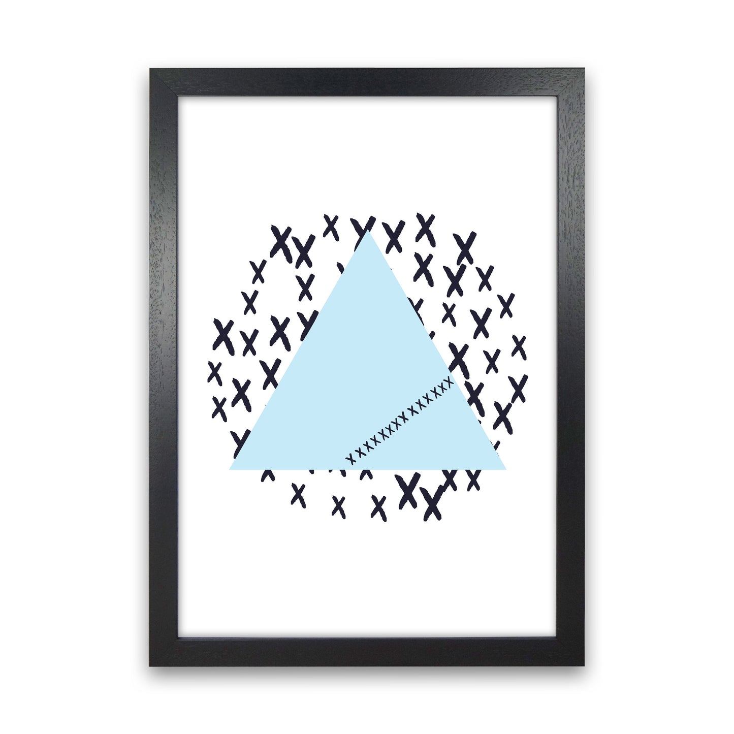 Blue Triangle With Crosses Abstract Modern Print Black Grain