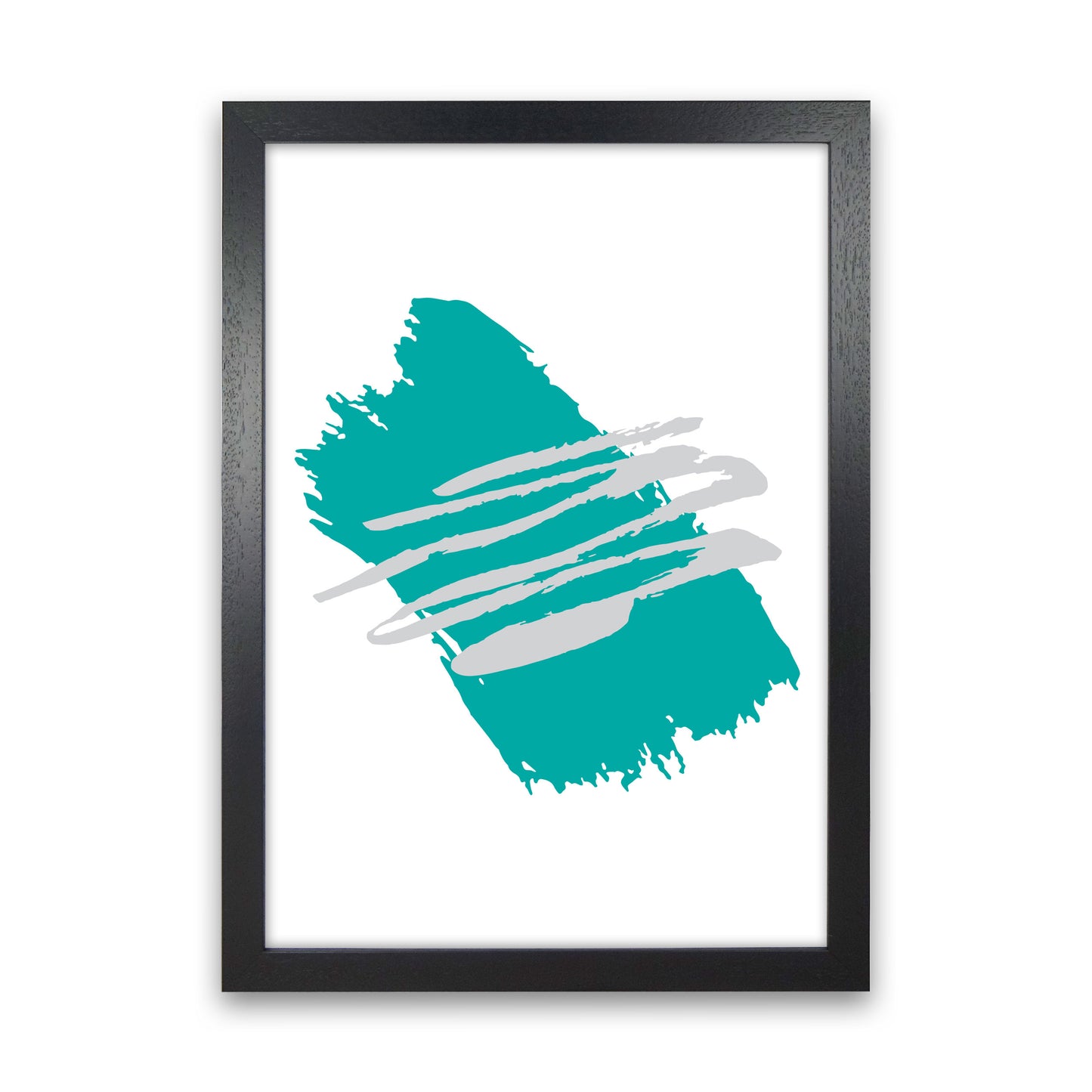 Teal Jaggered Paint Brush Abstract Modern Print Black Grain