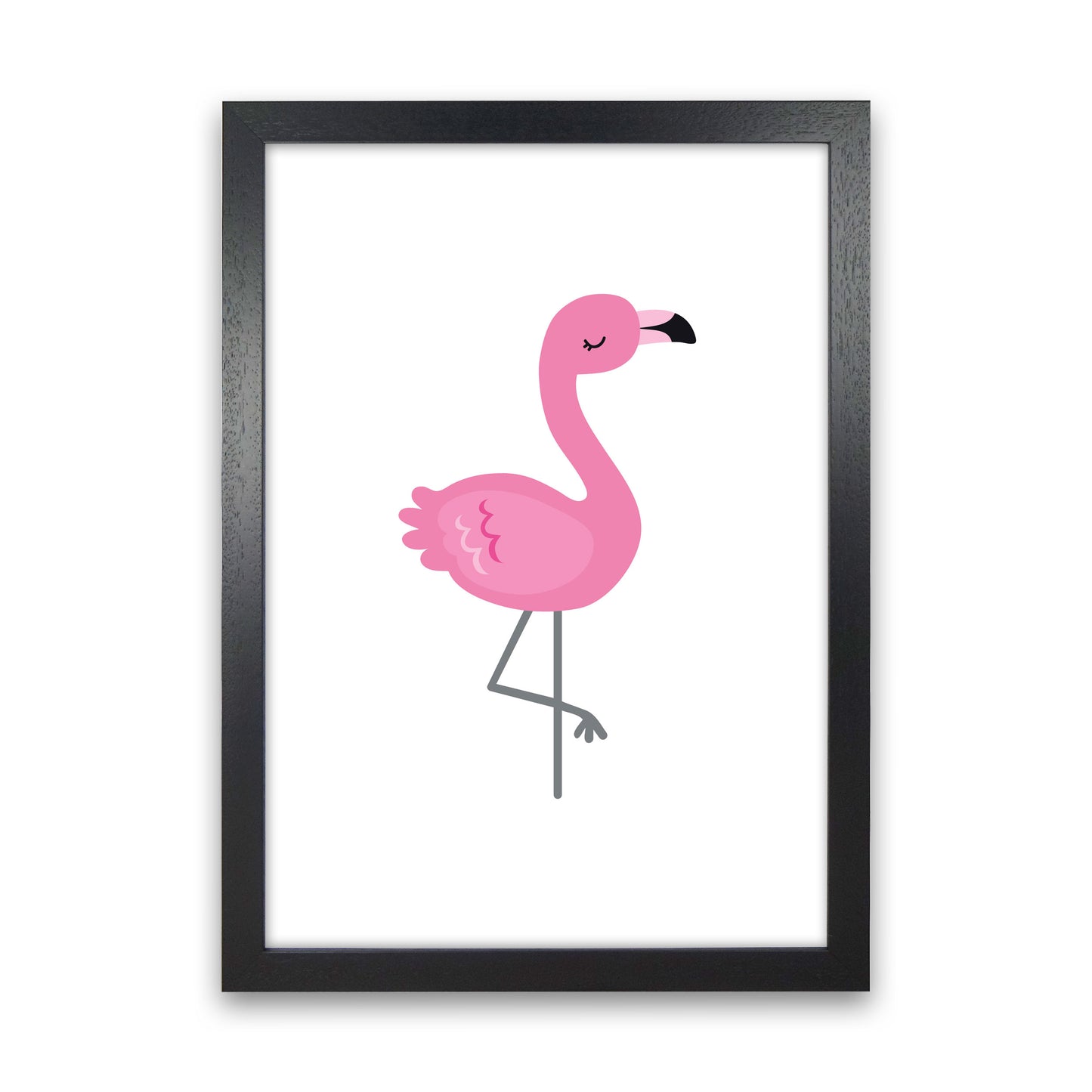 Children's Animals, Flamingo Modern Print Black Grain