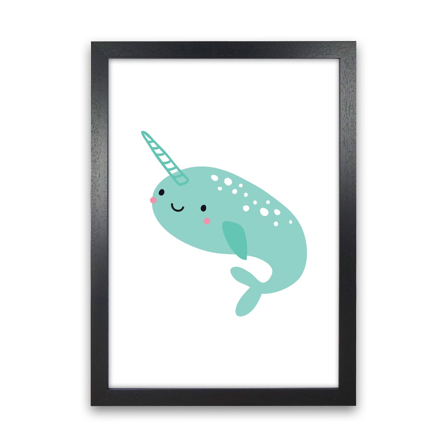 Children's Animals, Narwhal Modern Print Black Grain