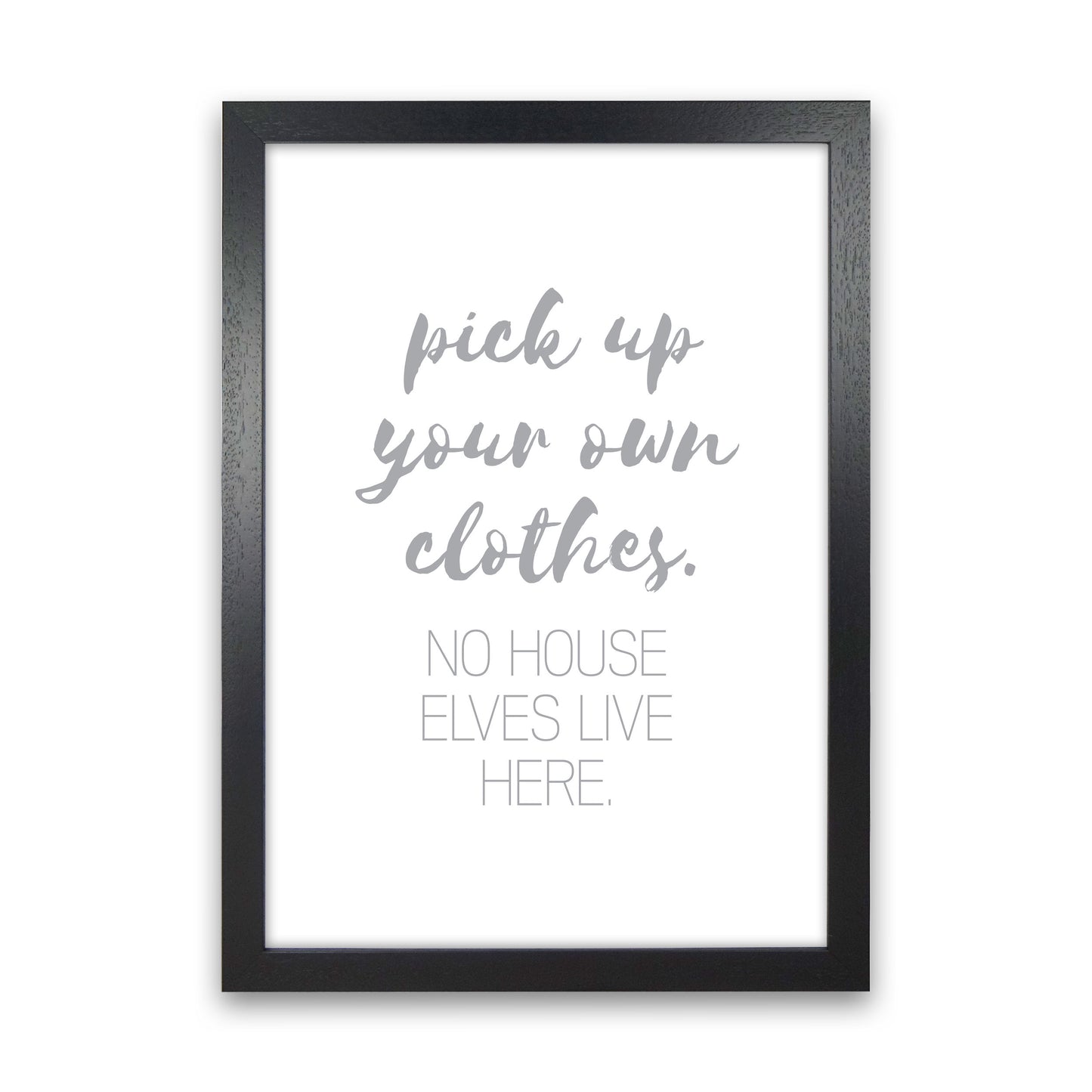 House Elves Grey, Bathroom Framed Typography Wall Art Print Black Grain