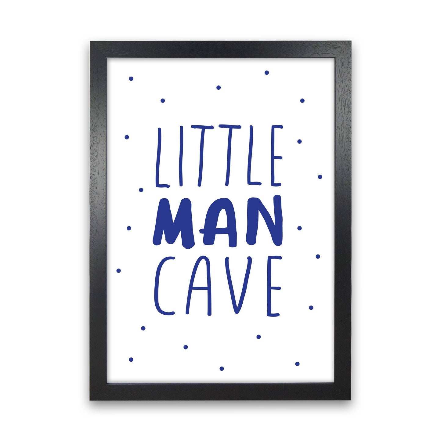 Little Man Cave Navy Dots Framed Nursey Wall Art Print Black Grain