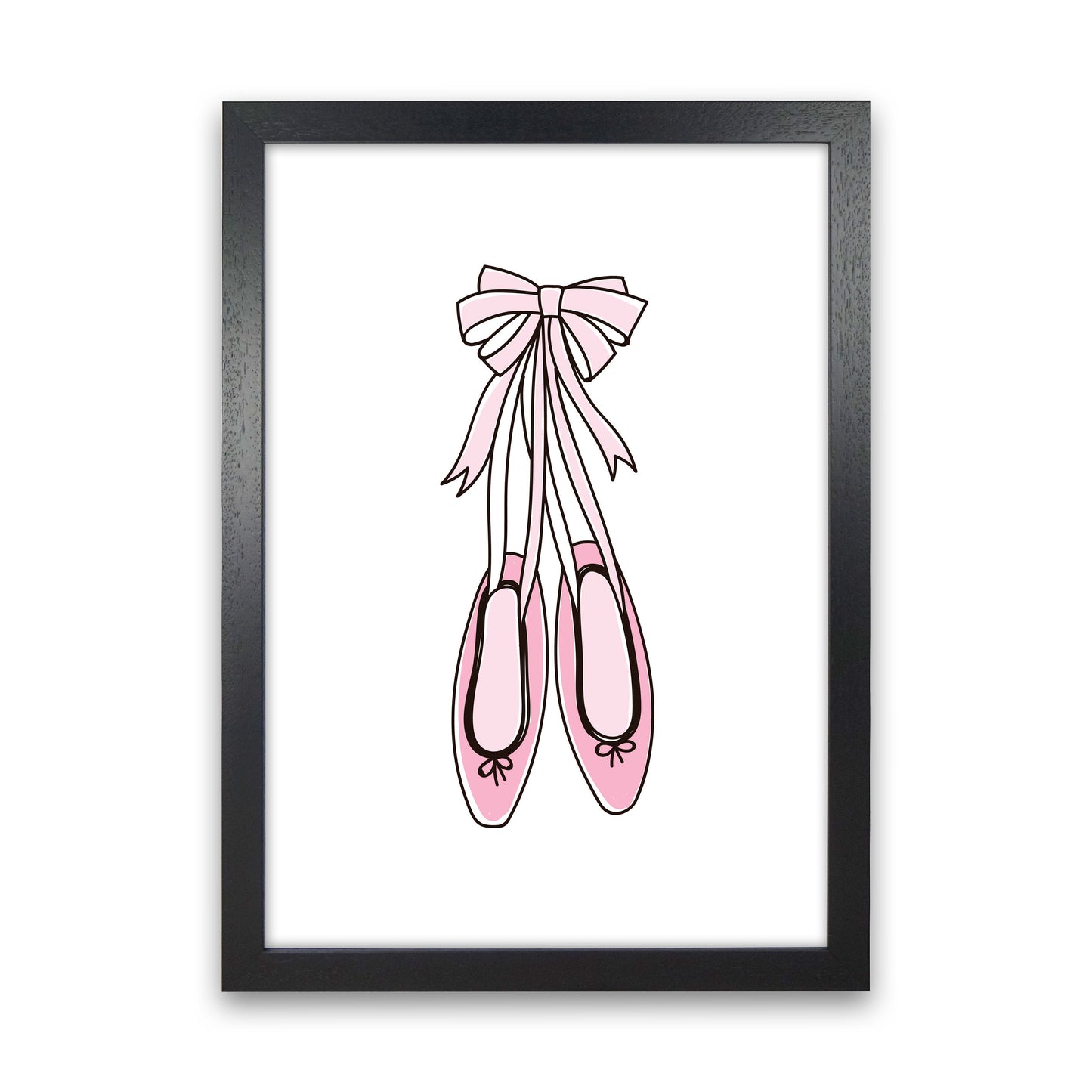 Ballerina Shoes Framed Nursey Wall Art Print Black Grain