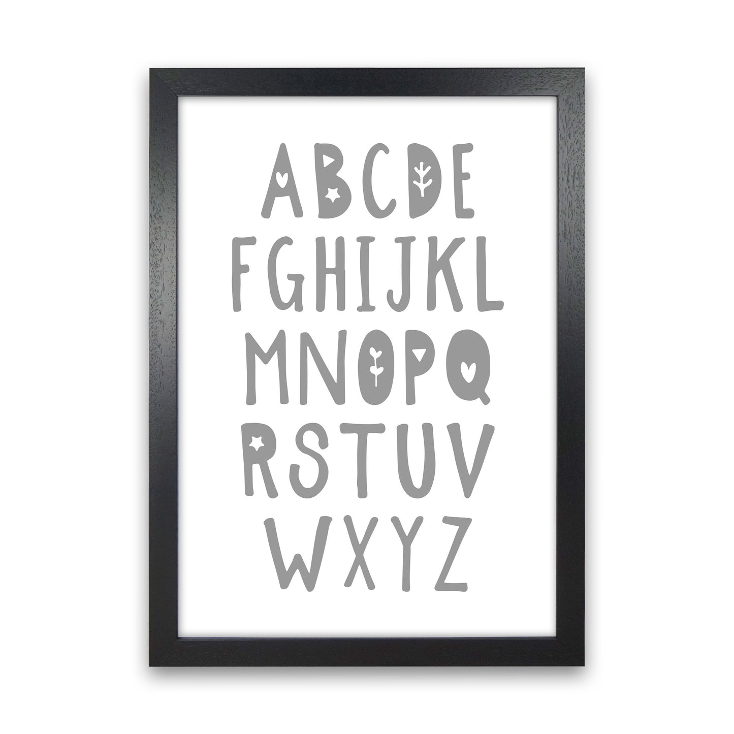 Grey Alphabet Framed Nursey Wall Art Print Black Grain
