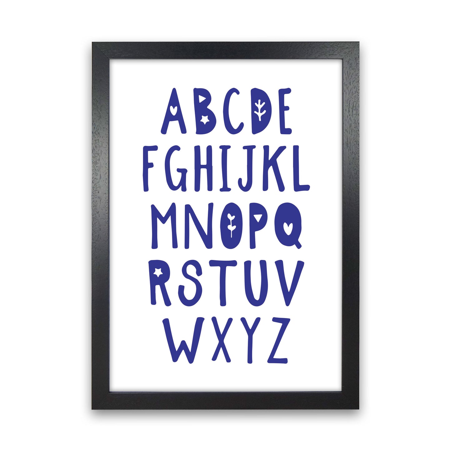 Navy Alphabet Framed Typography Wall Art Print Black Grain