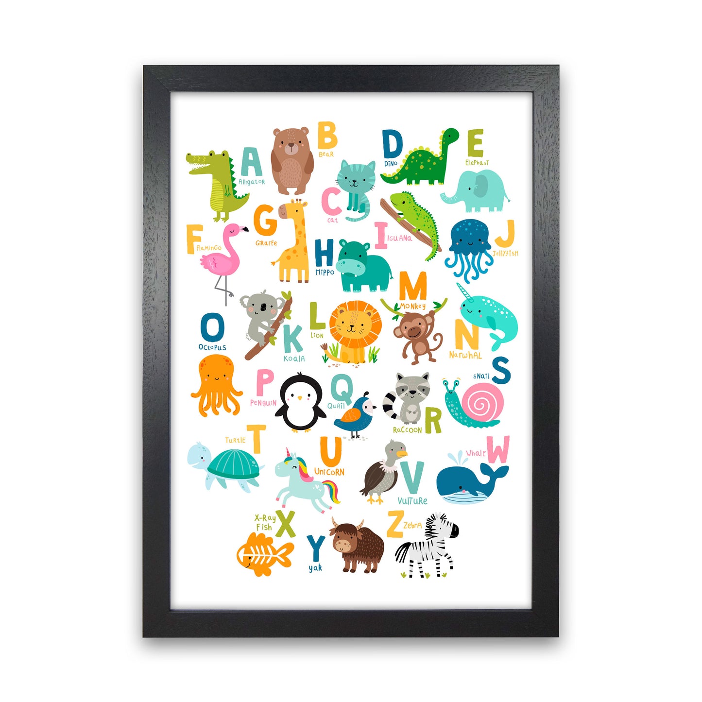 Animal Alphabet Modern Print Black Grain