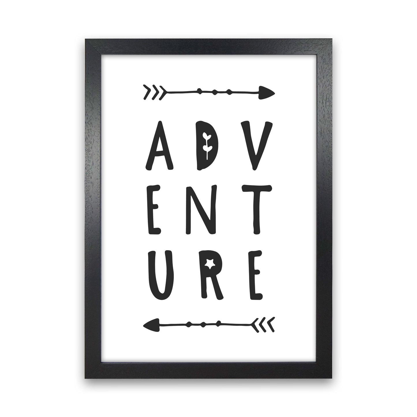 Adventure Black Framed Typography Wall Art Print Black Grain