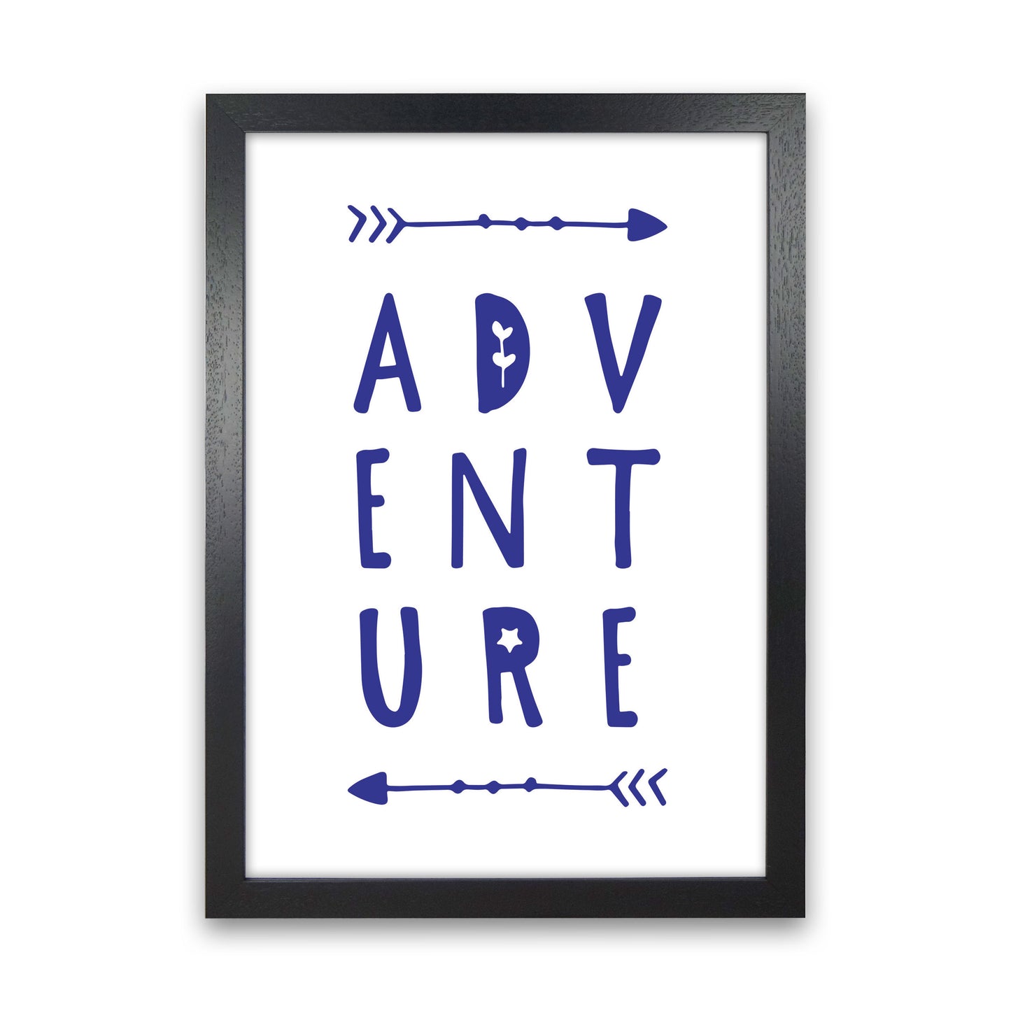 Adventure Navy Framed Typography Wall Art Print Black Grain