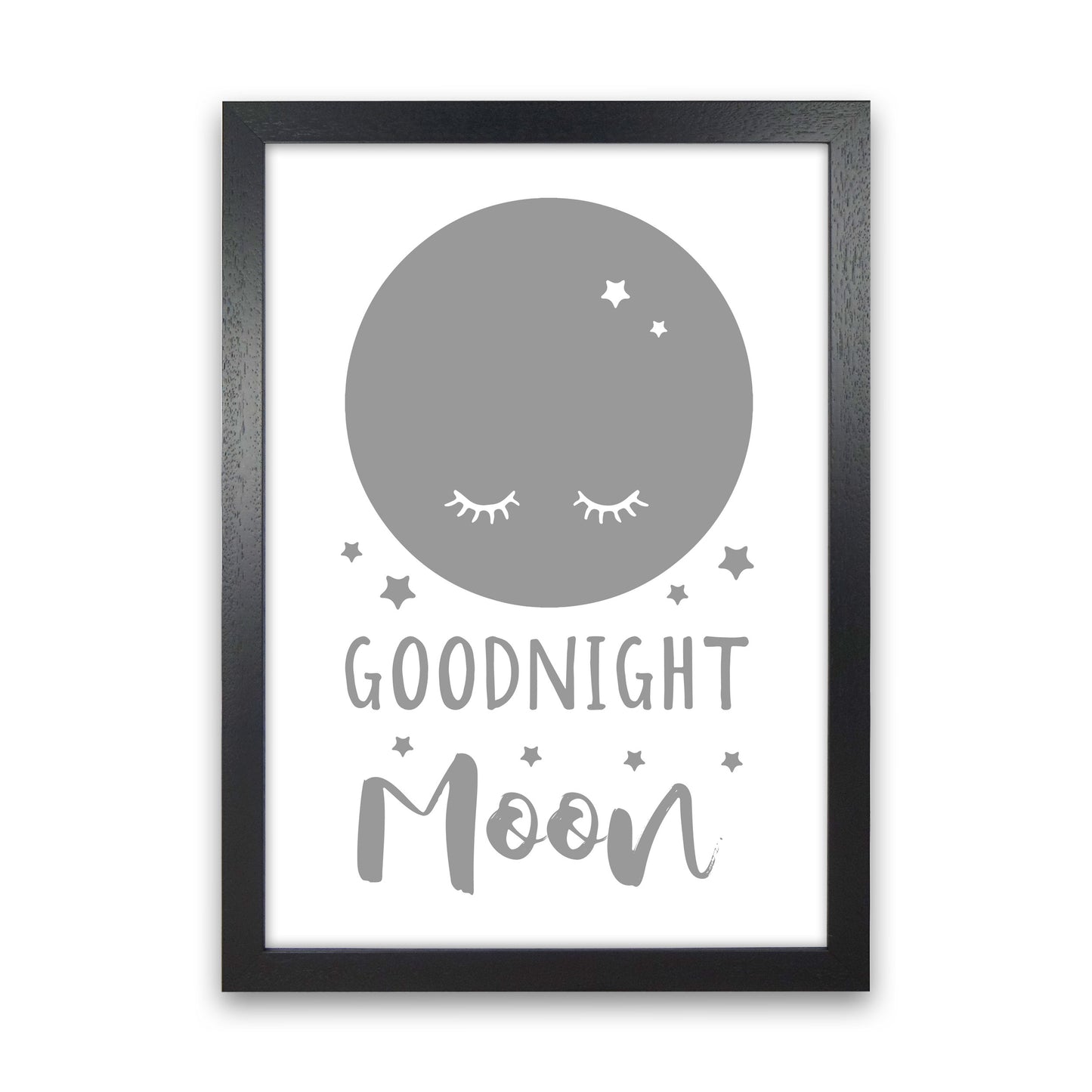 Goodnight Moon Grey Framed Nursey Wall Art Print Black Grain