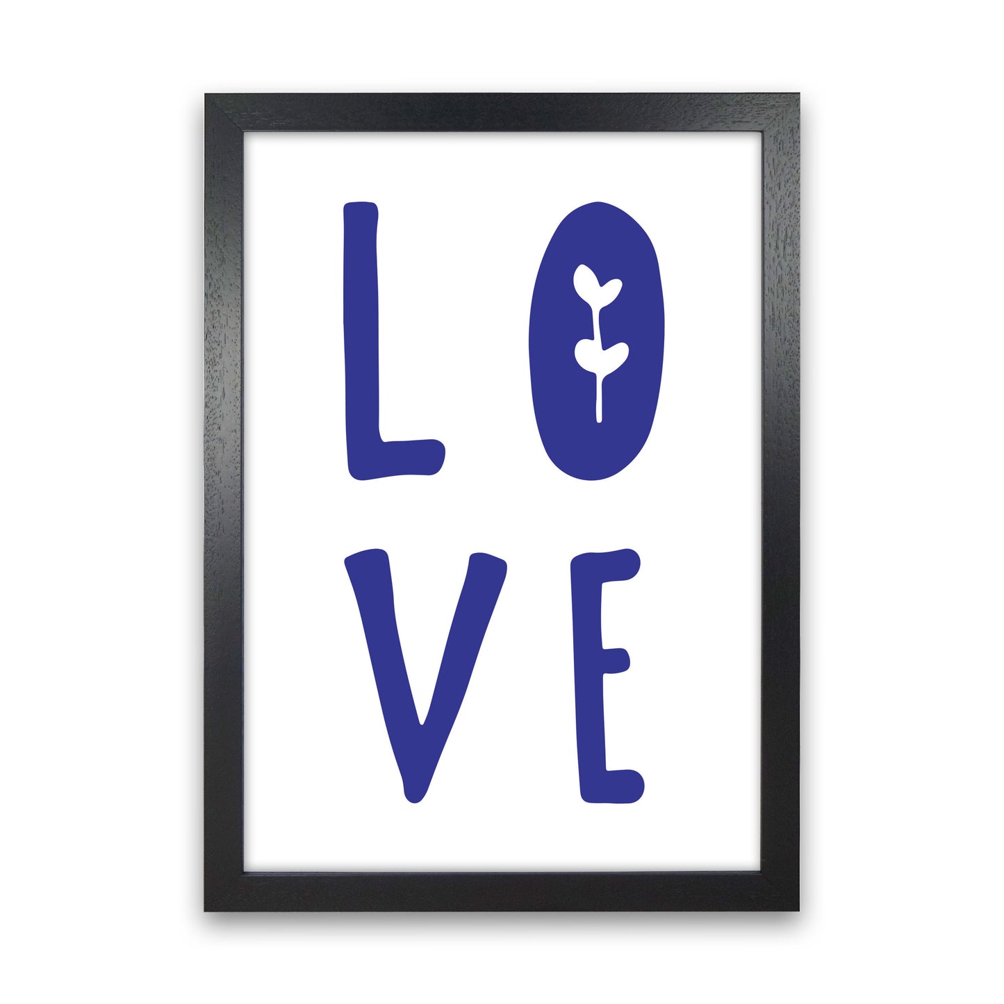 Love Navy Framed Typography Wall Art Print Black Grain