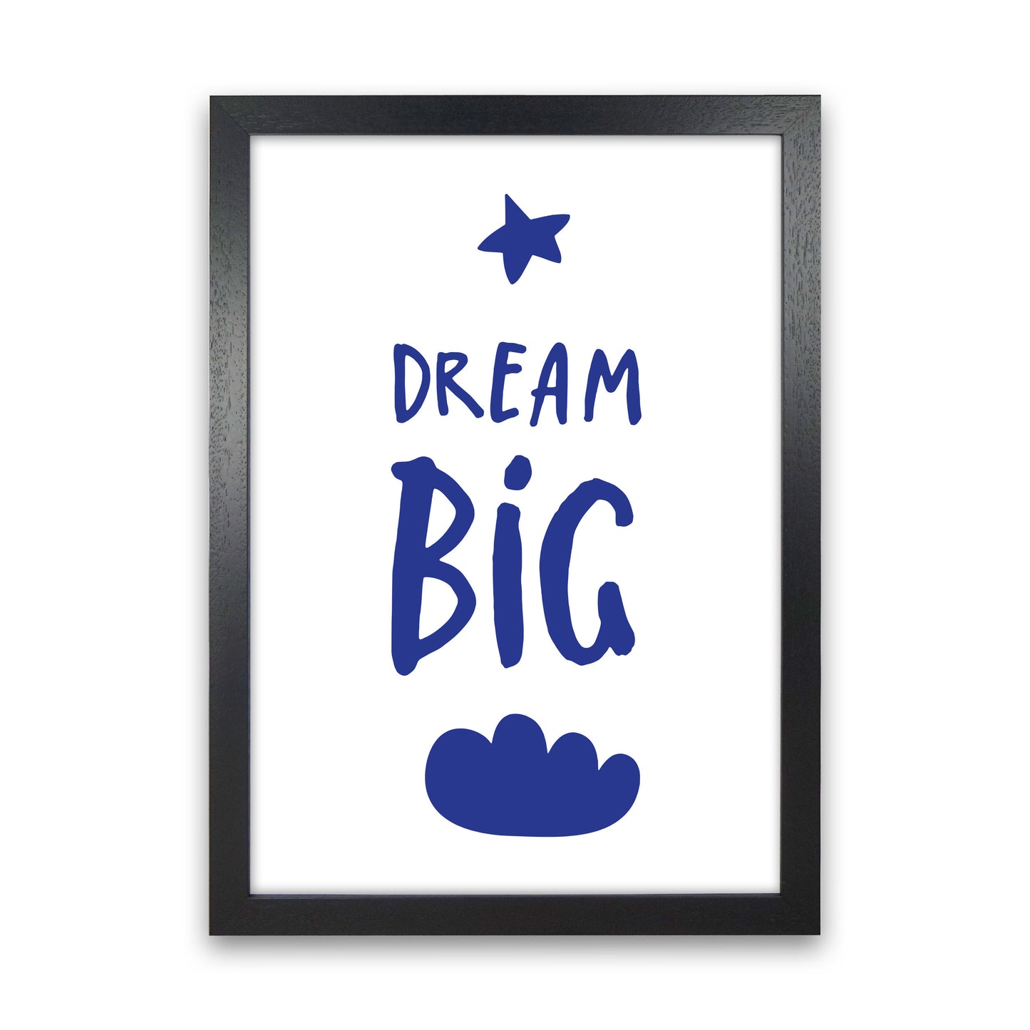 Dream Big Navy Framed Typography Wall Art Print Black Grain