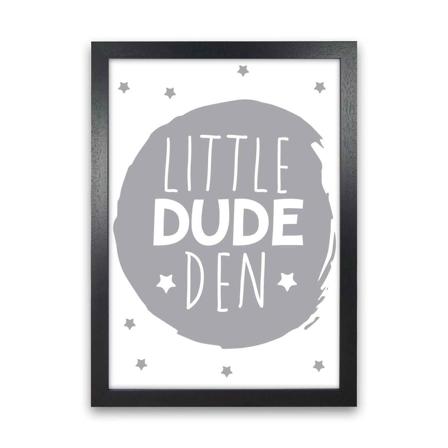 Little Dude Den Grey Circle Framed Nursey Wall Art Print Black Grain