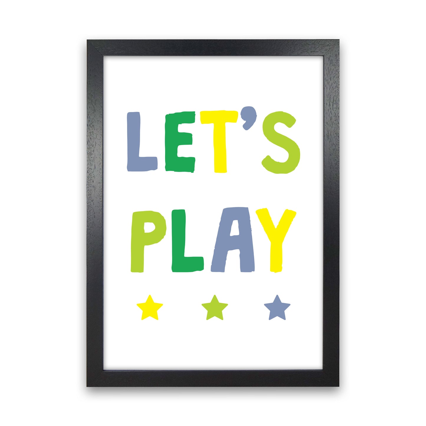 Let's Play Greens Framed Nursey Wall Art Print Black Grain