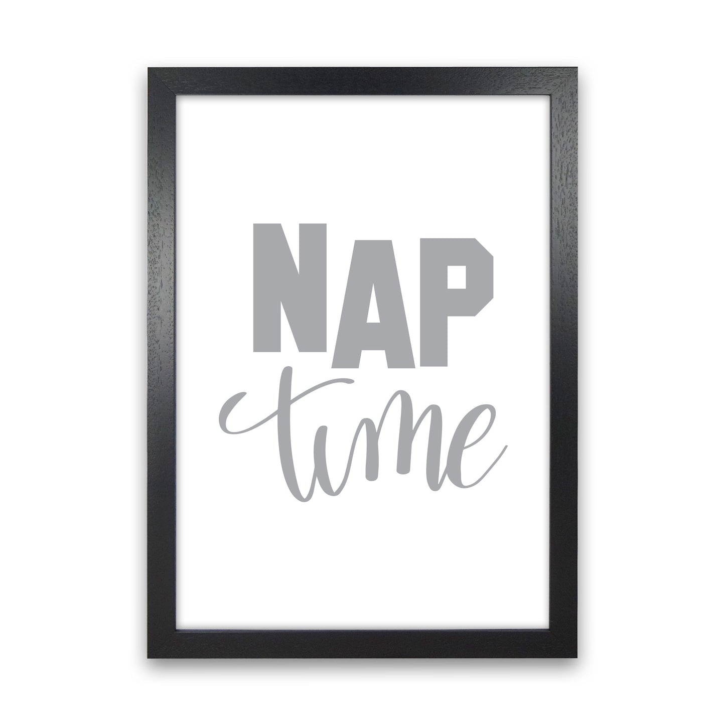 Nap Time Grey Framed Typography Wall Art Print Black Grain