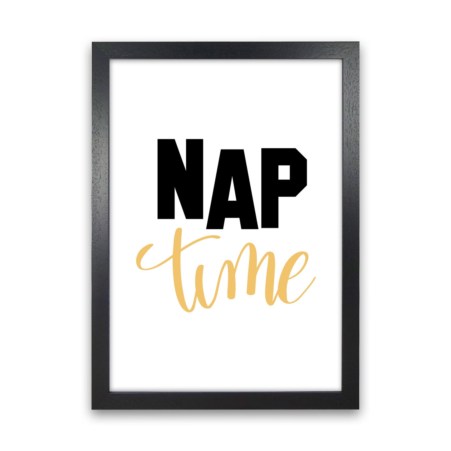 Nap Time Black And Mustard Framed Typography Wall Art Print Black Grain