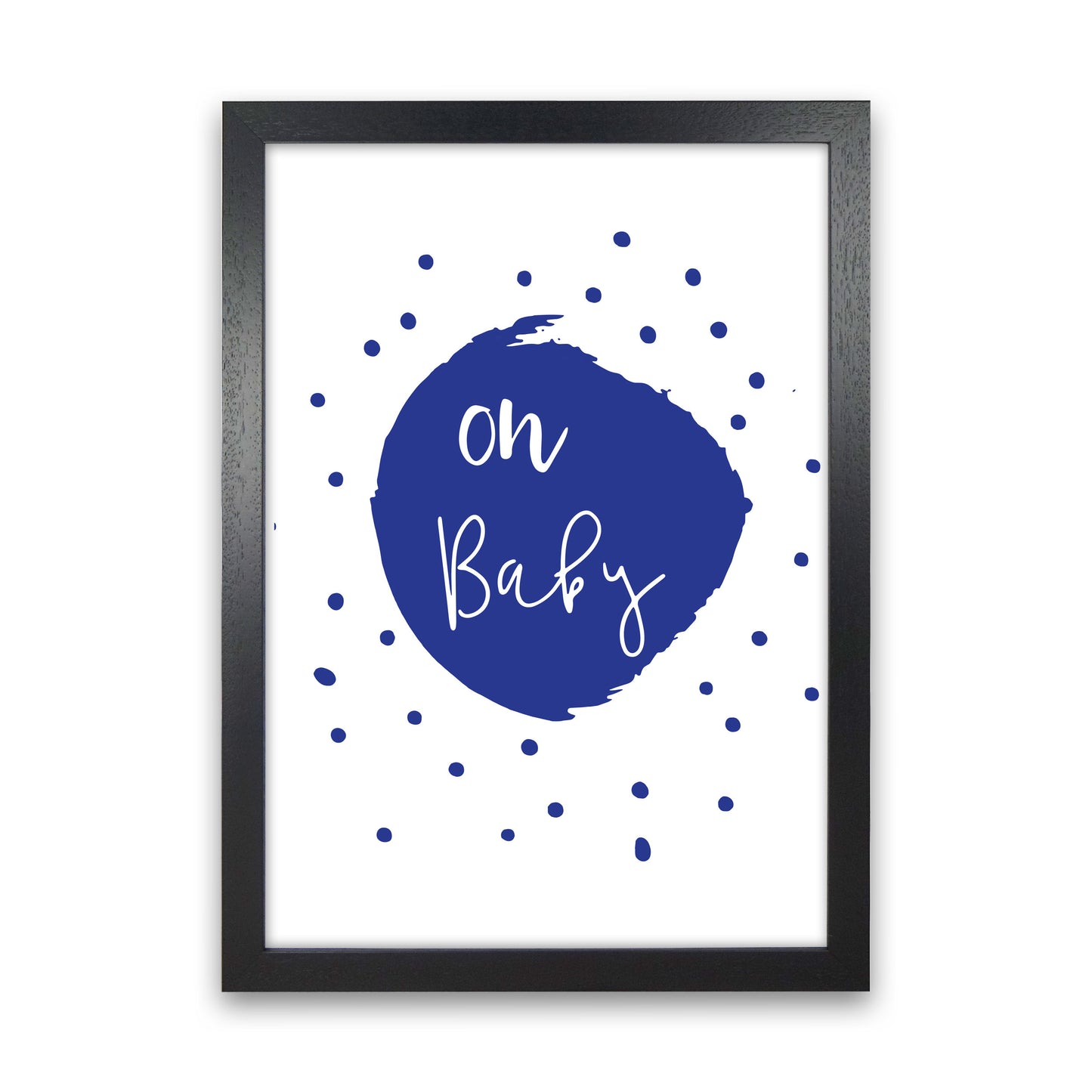 Oh Baby Navy Framed Typography Wall Art Print Black Grain