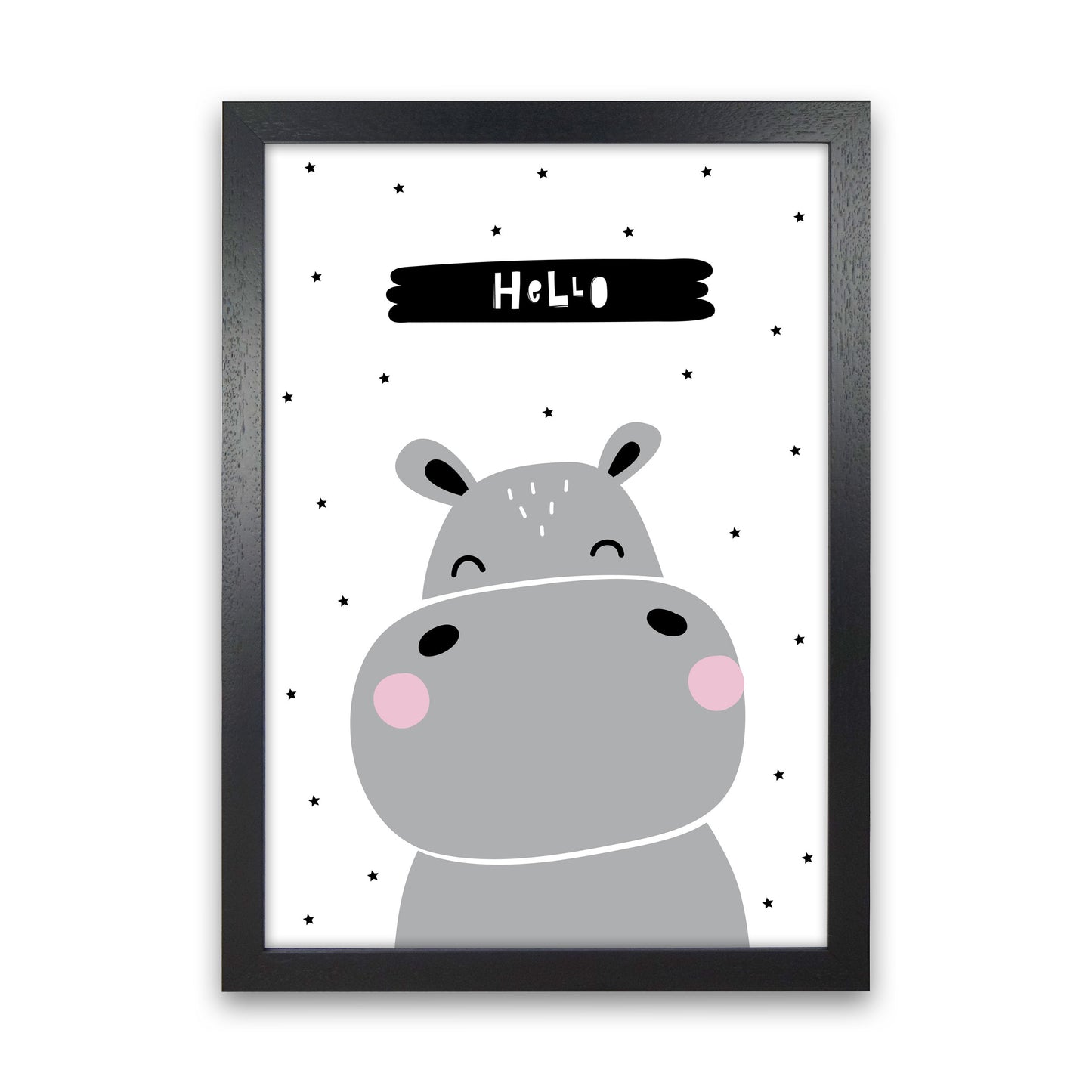 Hello Hippo Modern Print Animal Art Print Black Grain