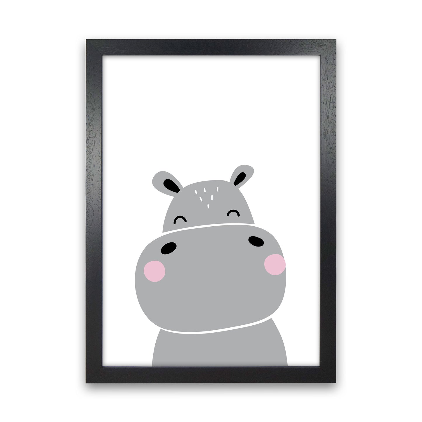 Scandi Hippo Framed Nursey Wall Art Print Black Grain