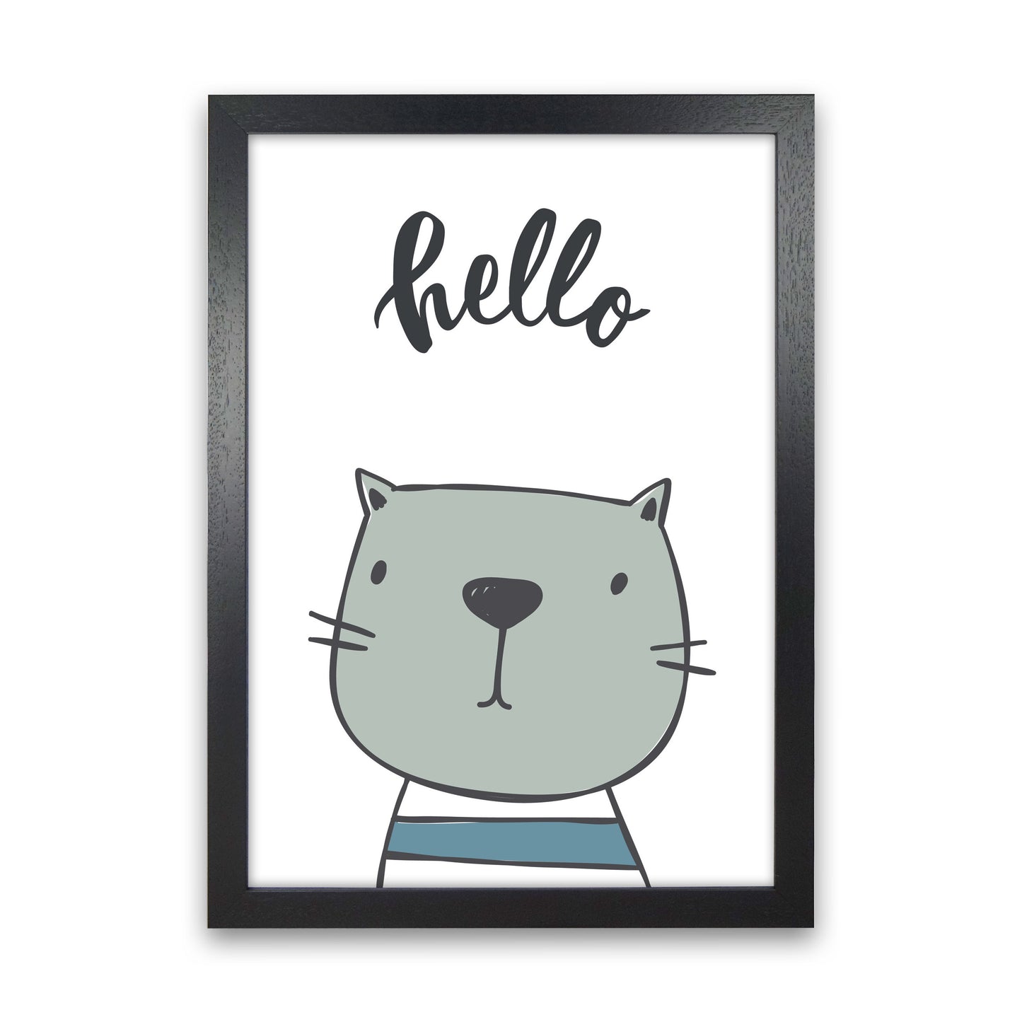 Hello Cat Modern Print Animal Art Print Black Grain