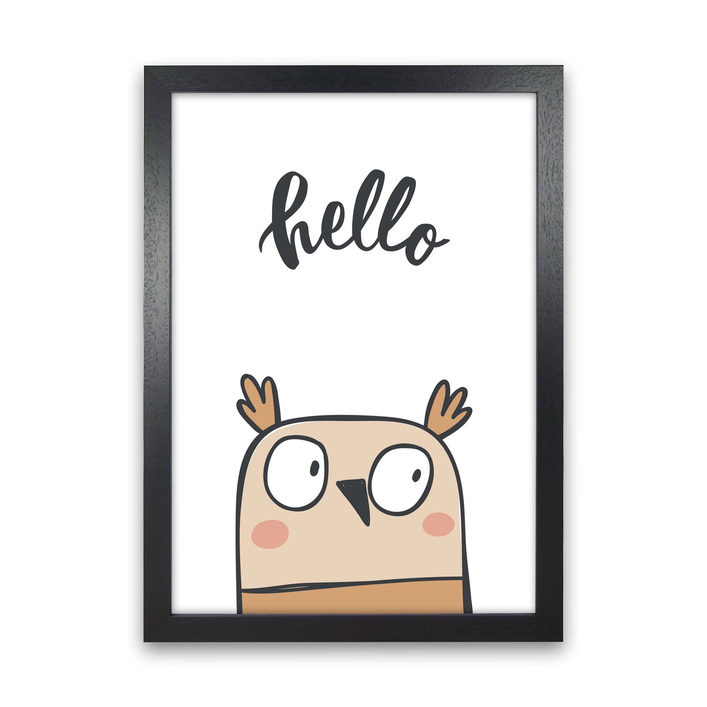Hello Owl Modern Print Animal Art Print Black Grain