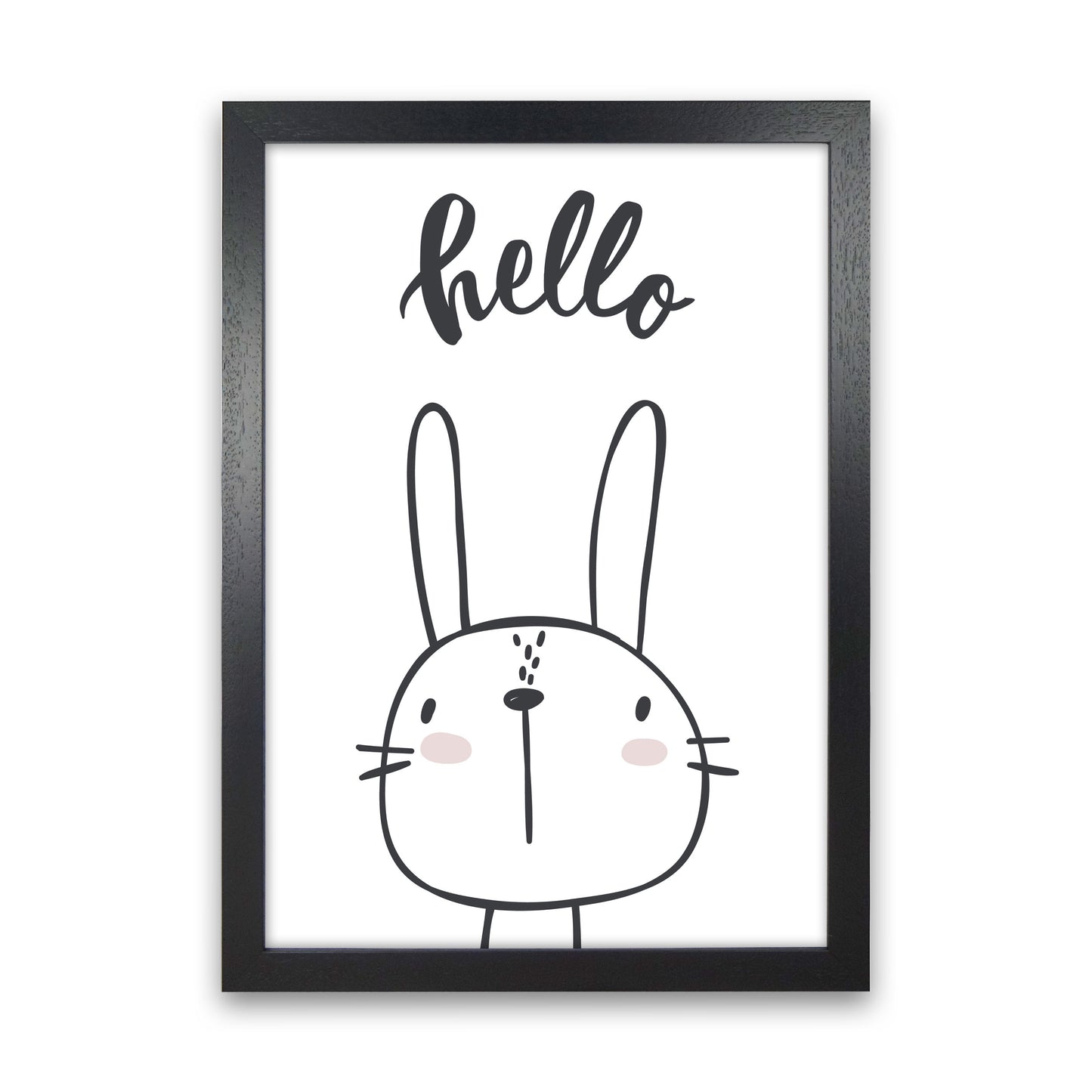 Hello Bunny Modern Print Animal Art Print Black Grain