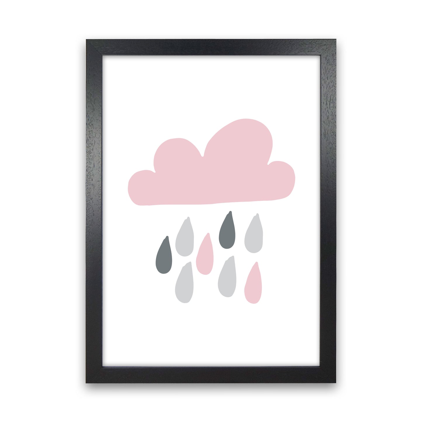 Pink And Grey Rain Cloud Framed Nursey Wall Art Print Black Grain