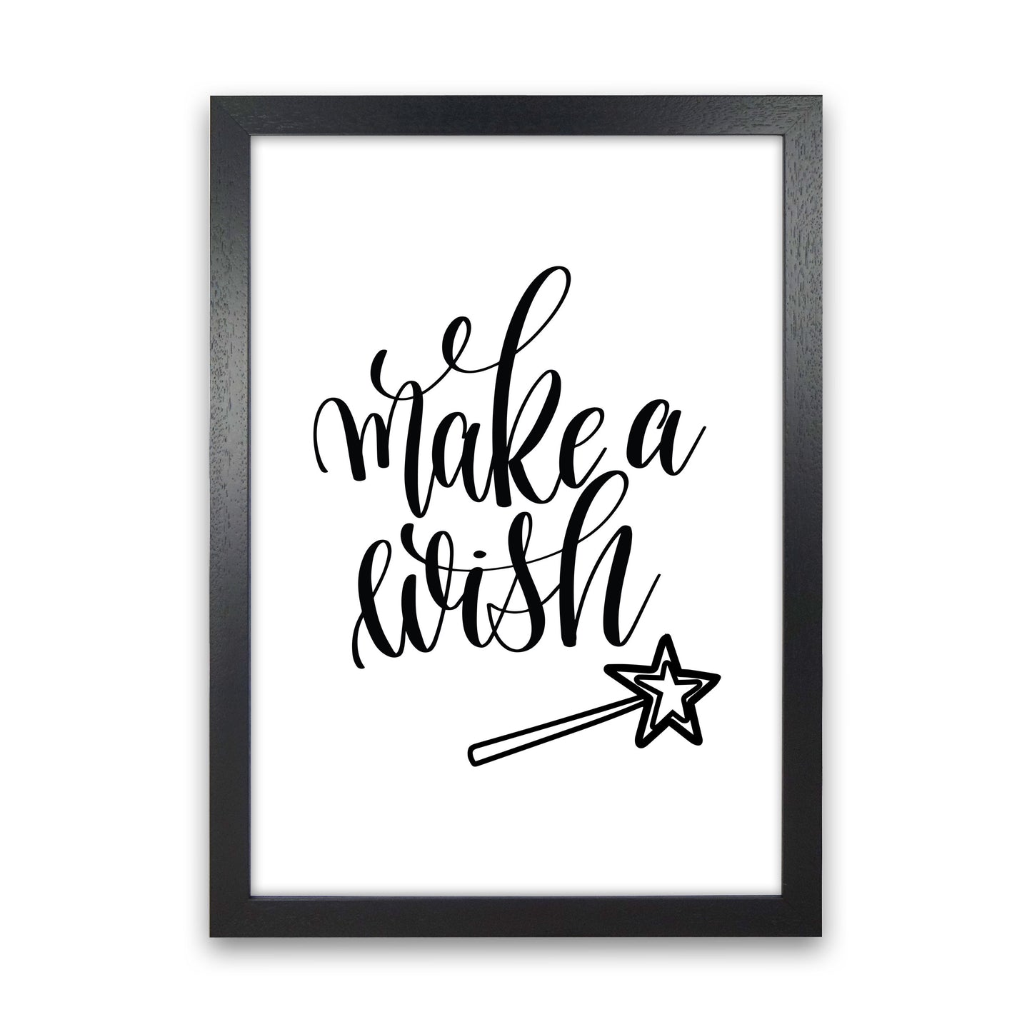 Make A Wish Black Framed Typography Wall Art Print Black Grain