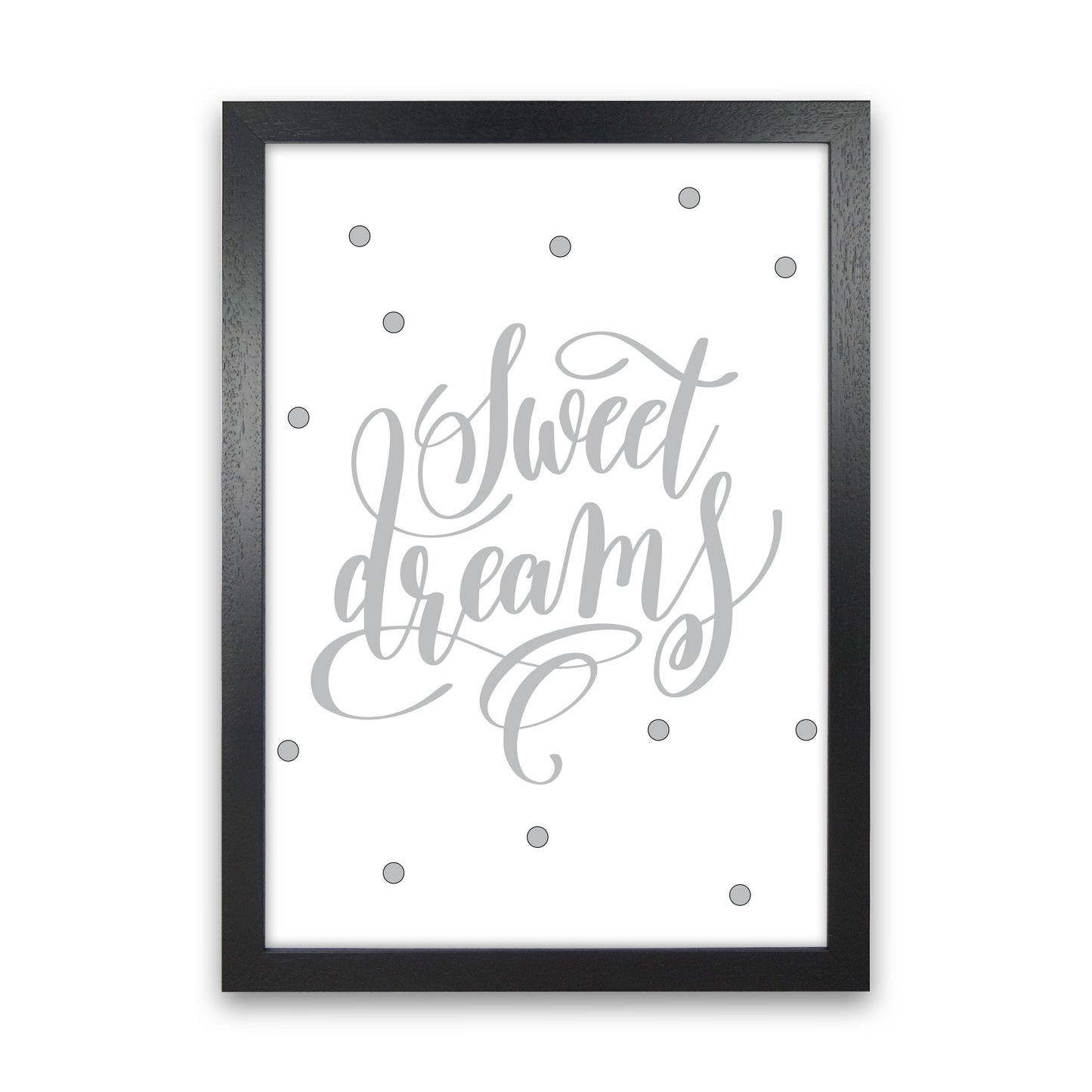 Sweet Dreams Grey Framed Nursey Wall Art Print Black Grain