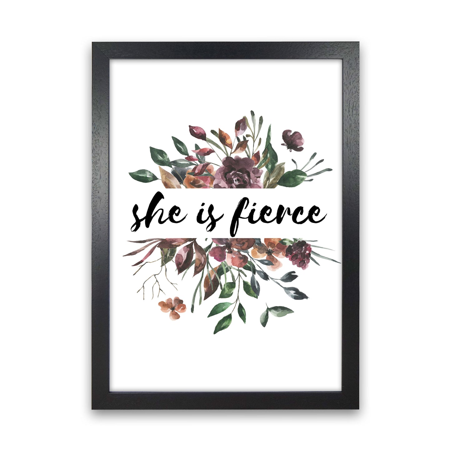 She Is Fierce Mixed Floral Modern Print Black Grain