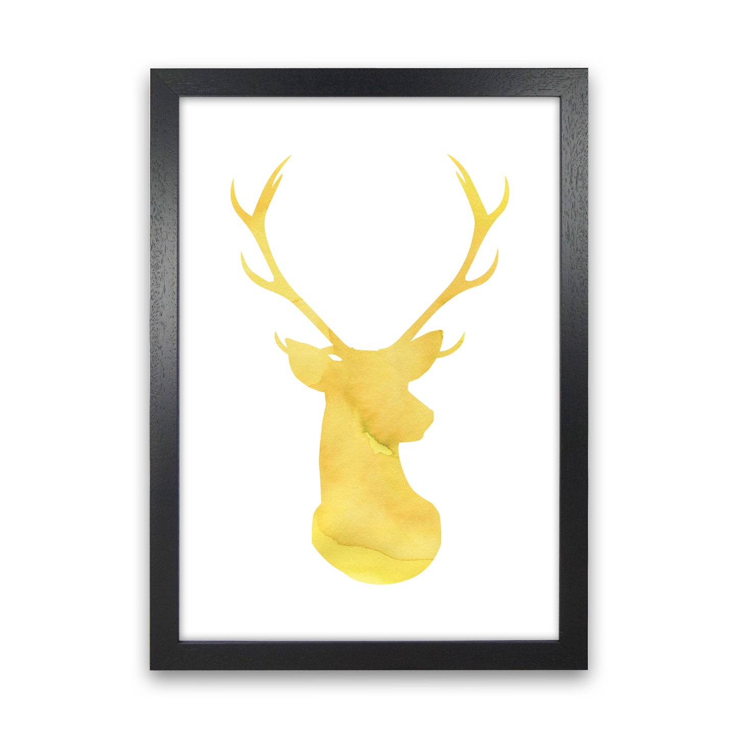 Stags Head Watercolour Modern Print Animal Art Print Black Grain
