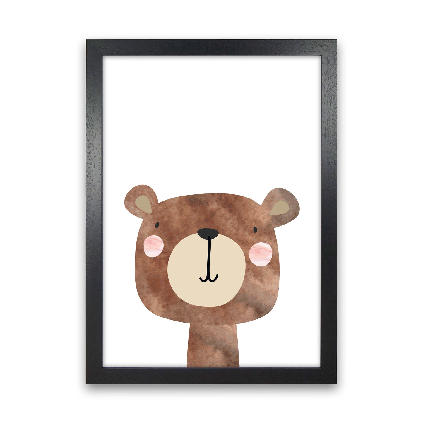 Scandi Brown Bear Watercolour Framed Nursey Wall Art Print Black Grain