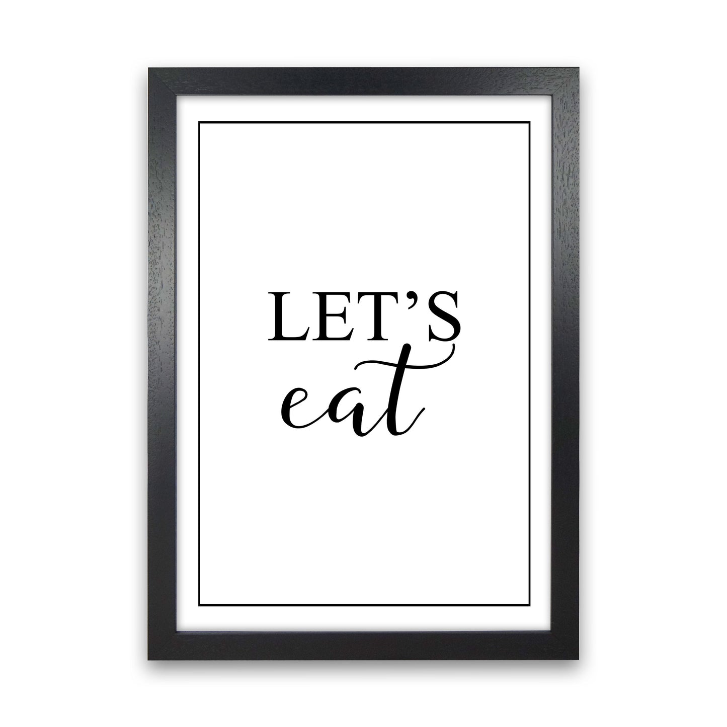 Let's Eat Modern Print, Framed Kitchen Wall Art Black Grain