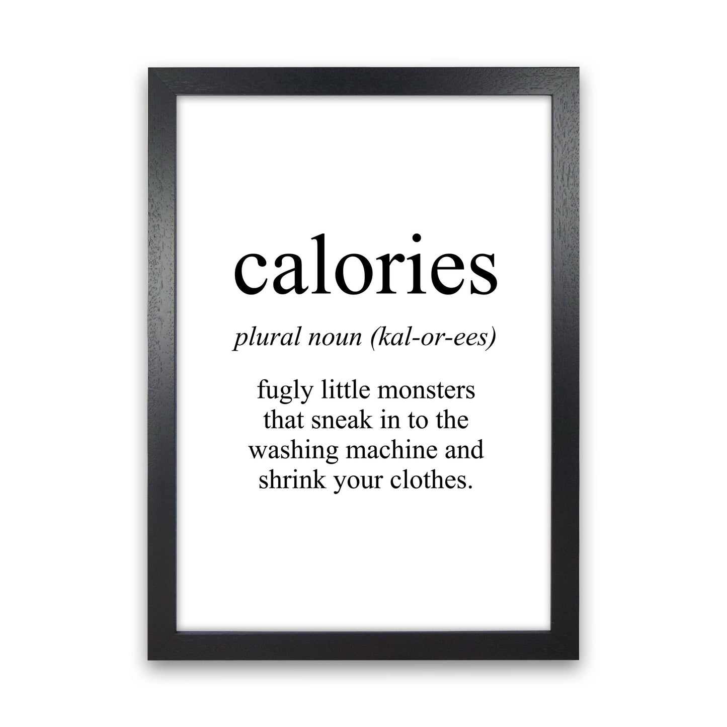 Calories Framed Typography Wall Art Print Black Grain