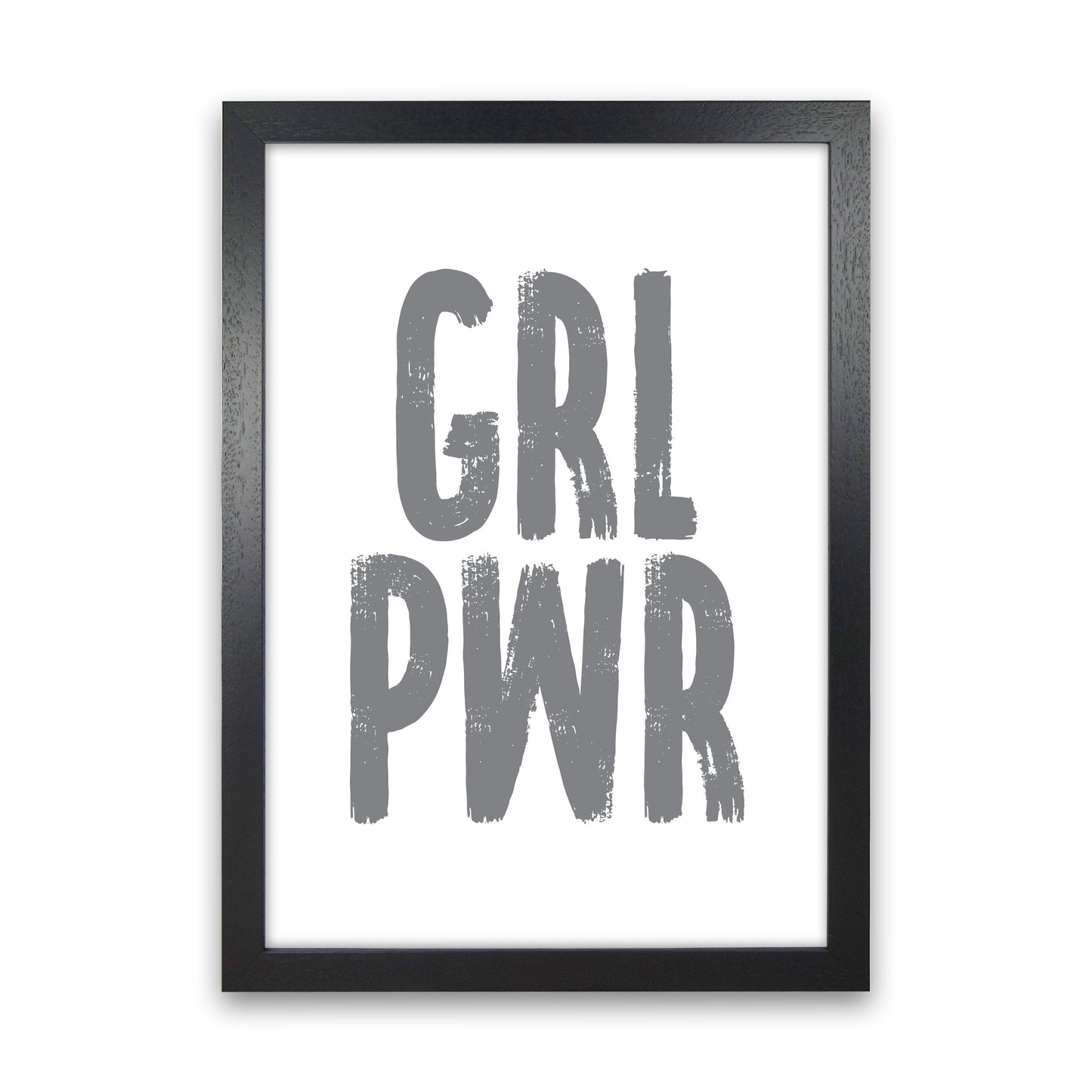 Girl Power Grey Framed Typography Wall Art Print Black Grain