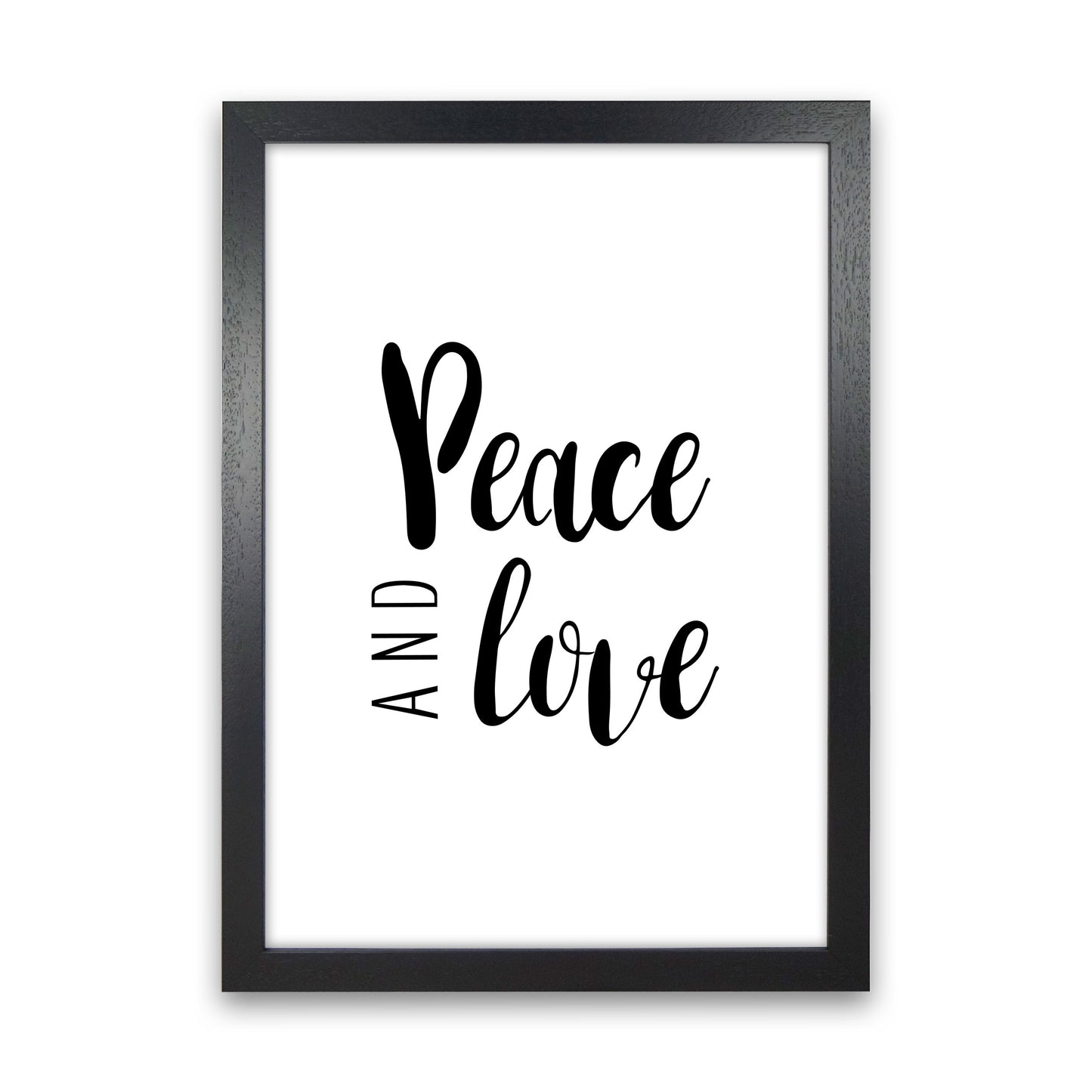 Peace And Love Framed Typography Wall Art Print Black Grain