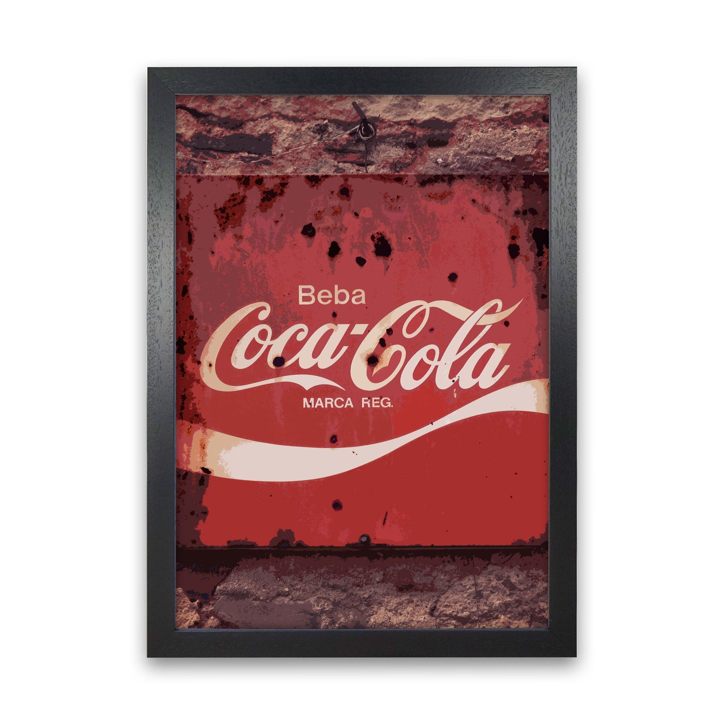 Coca Cola Vintage Sign Modern Print Black Grain