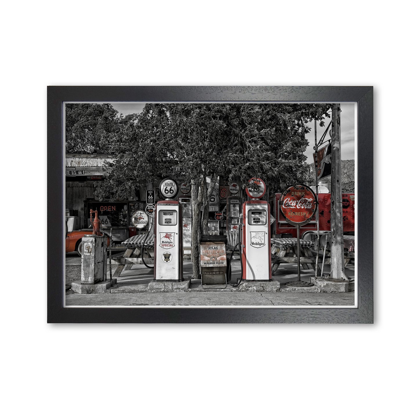Retro Black And Red Gas Pumps Modern Print Black Grain