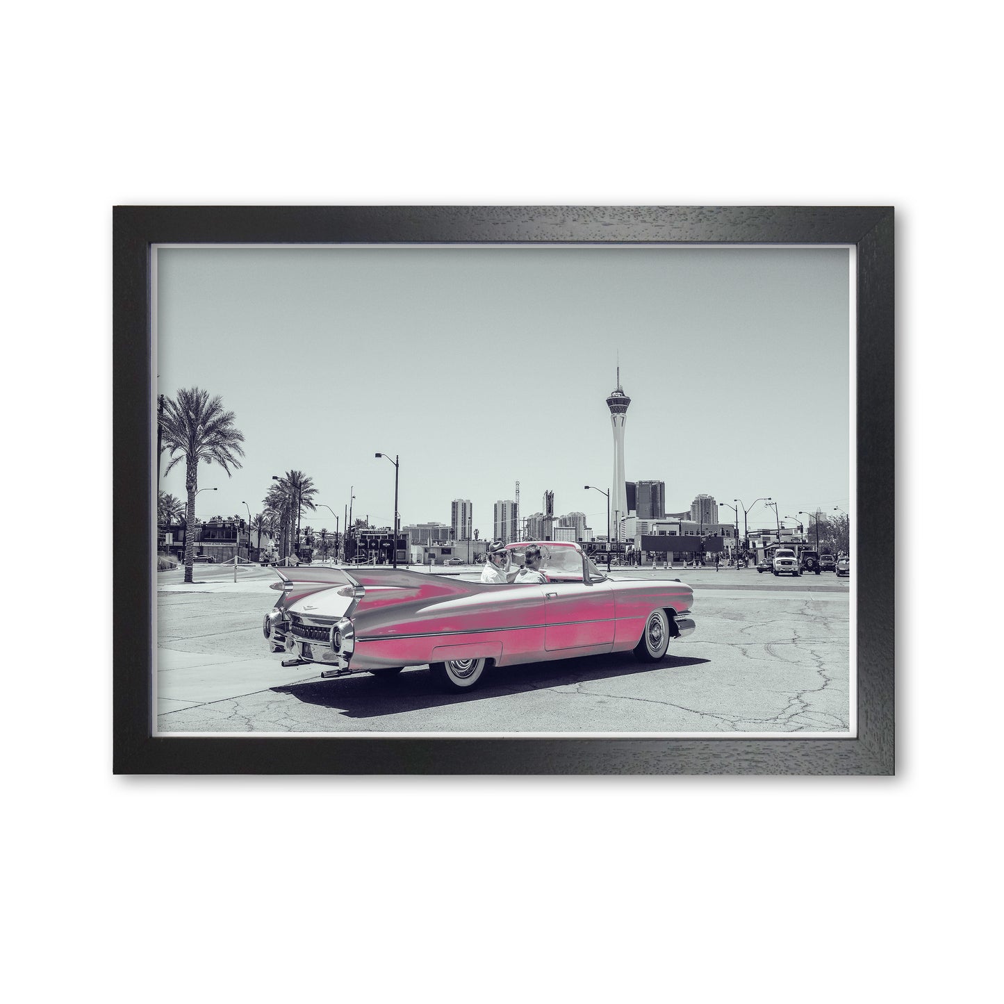 Retro Pink Car Modern Print Black Grain