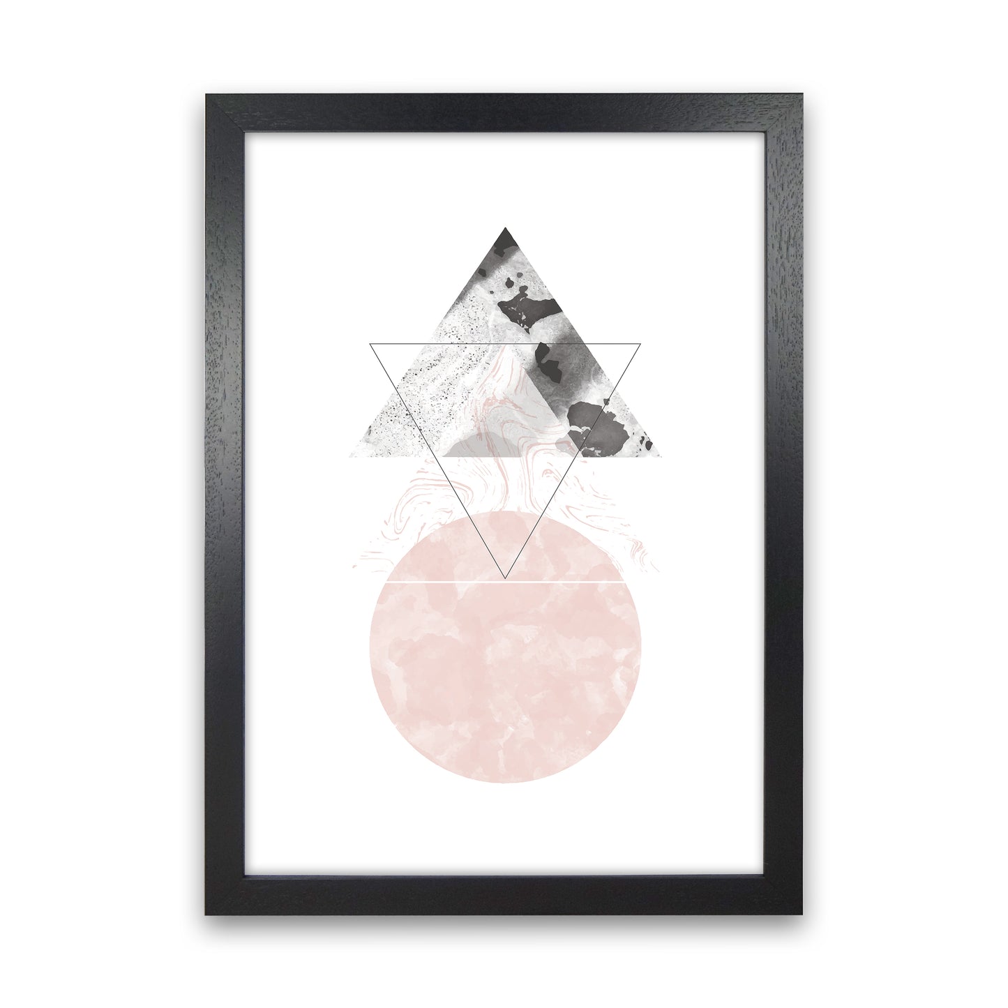 Marble Triangle And Circle Black And Pink Abstract Art Print by Pixy Paper Black Grain
