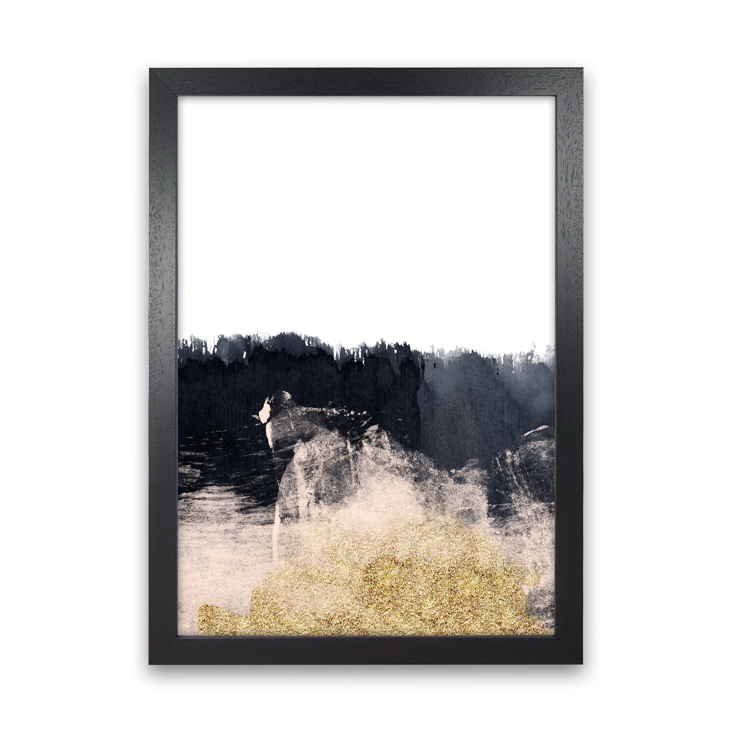 Lux Half Navy And Gold Paint Strokes Art Print by Pixy Paper Black Grain