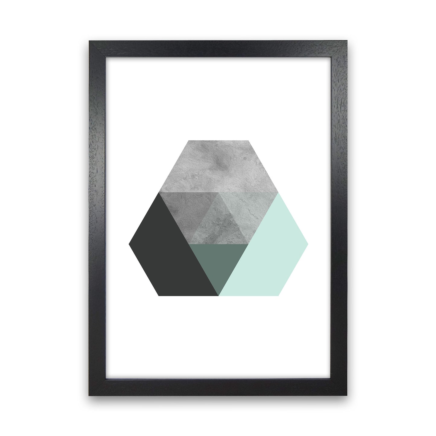 Geometric Mint And Black Hexagon Art Print by Pixy Paper Black Grain