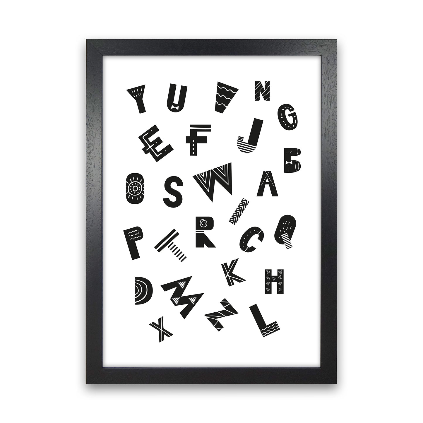 Jumbled Alphabet Art Print by Pixy Paper Black Grain