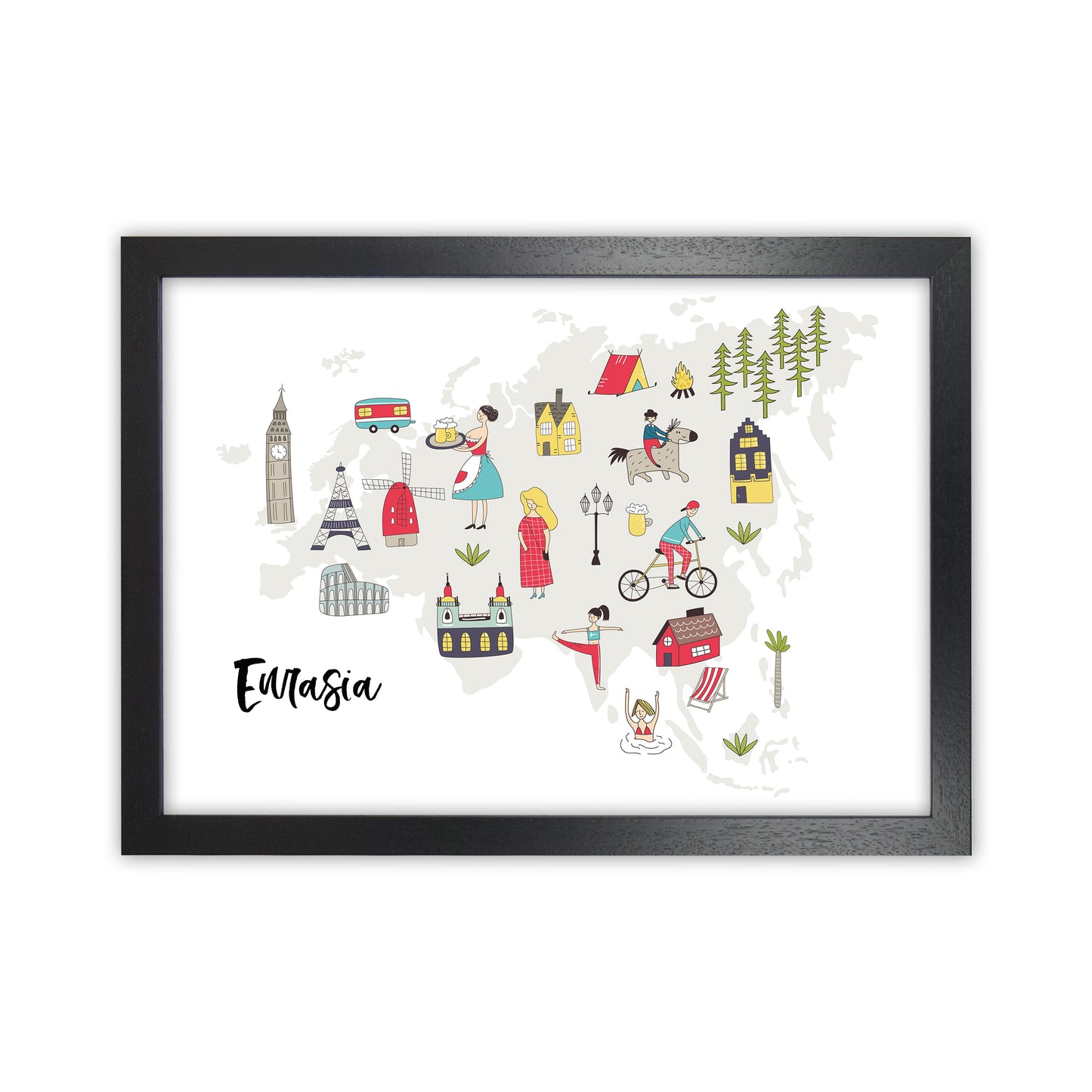Eurasia Map Art Print by Pixy Paper Black Grain