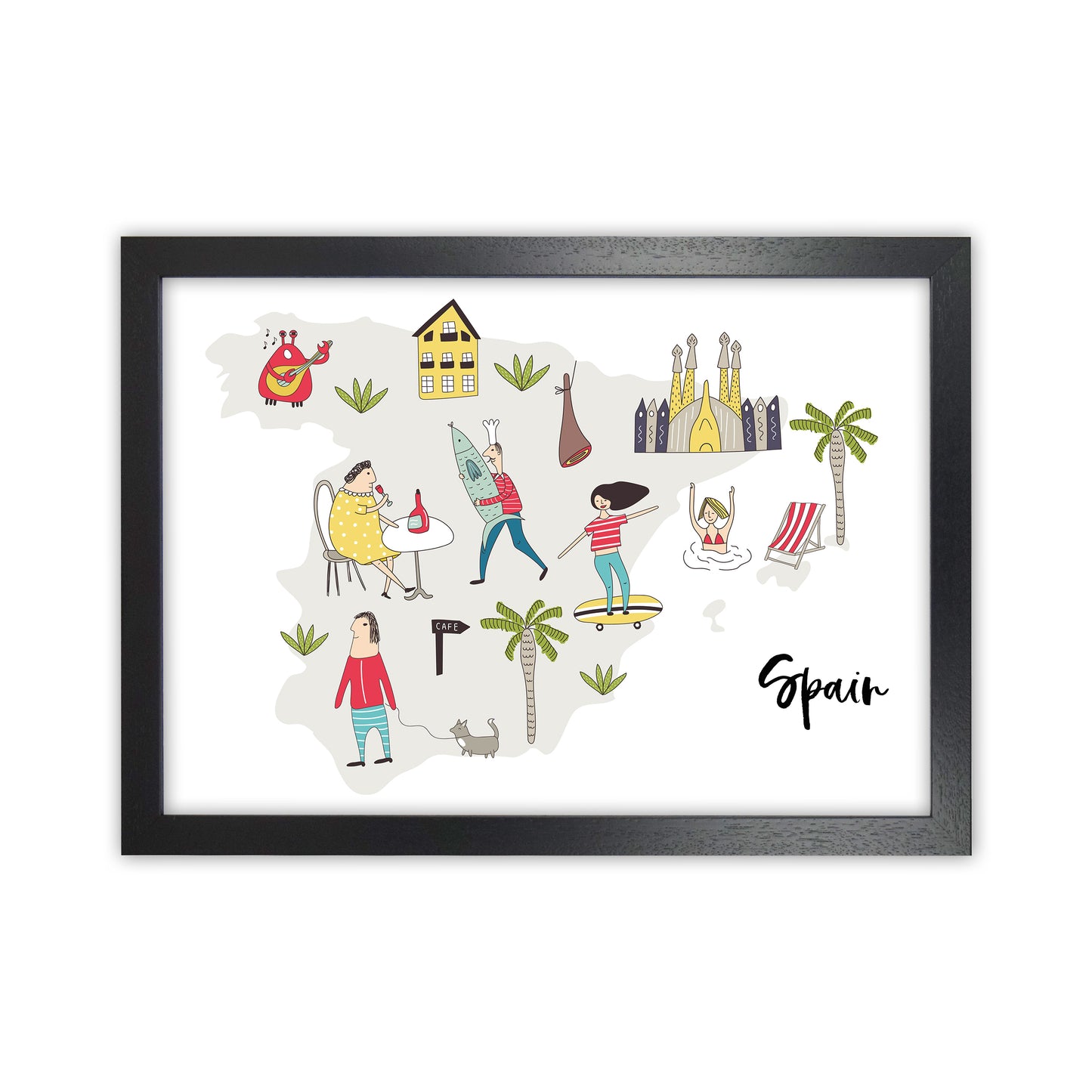 Spain Map Art Print by Pixy Paper Black Grain