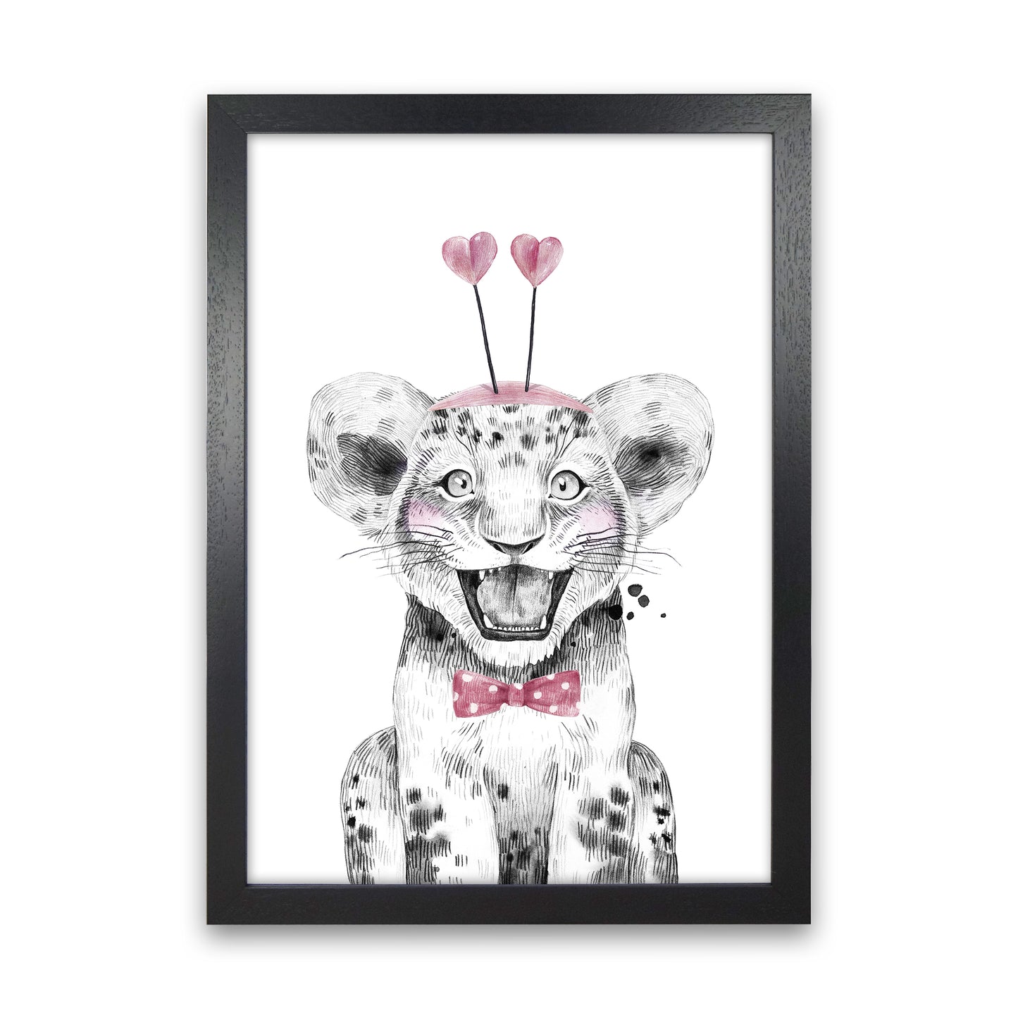 Safari Babies Tiger With Heart Hat Art Print by Pixy Paper Black Grain