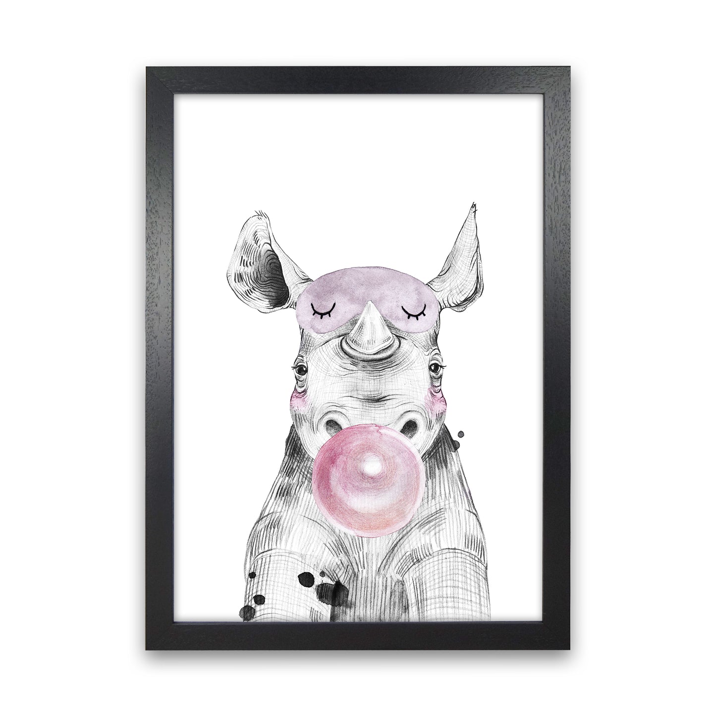 Safari Babies Rhino With Bubble Art Print by Pixy Paper Black Grain